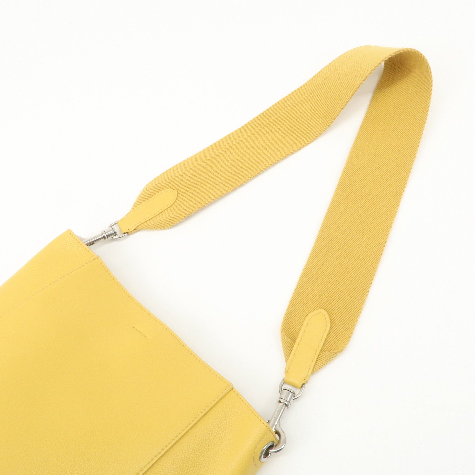 CELINE Leather Sangle Bucket Shoulder Bag Hand Bag Yellow