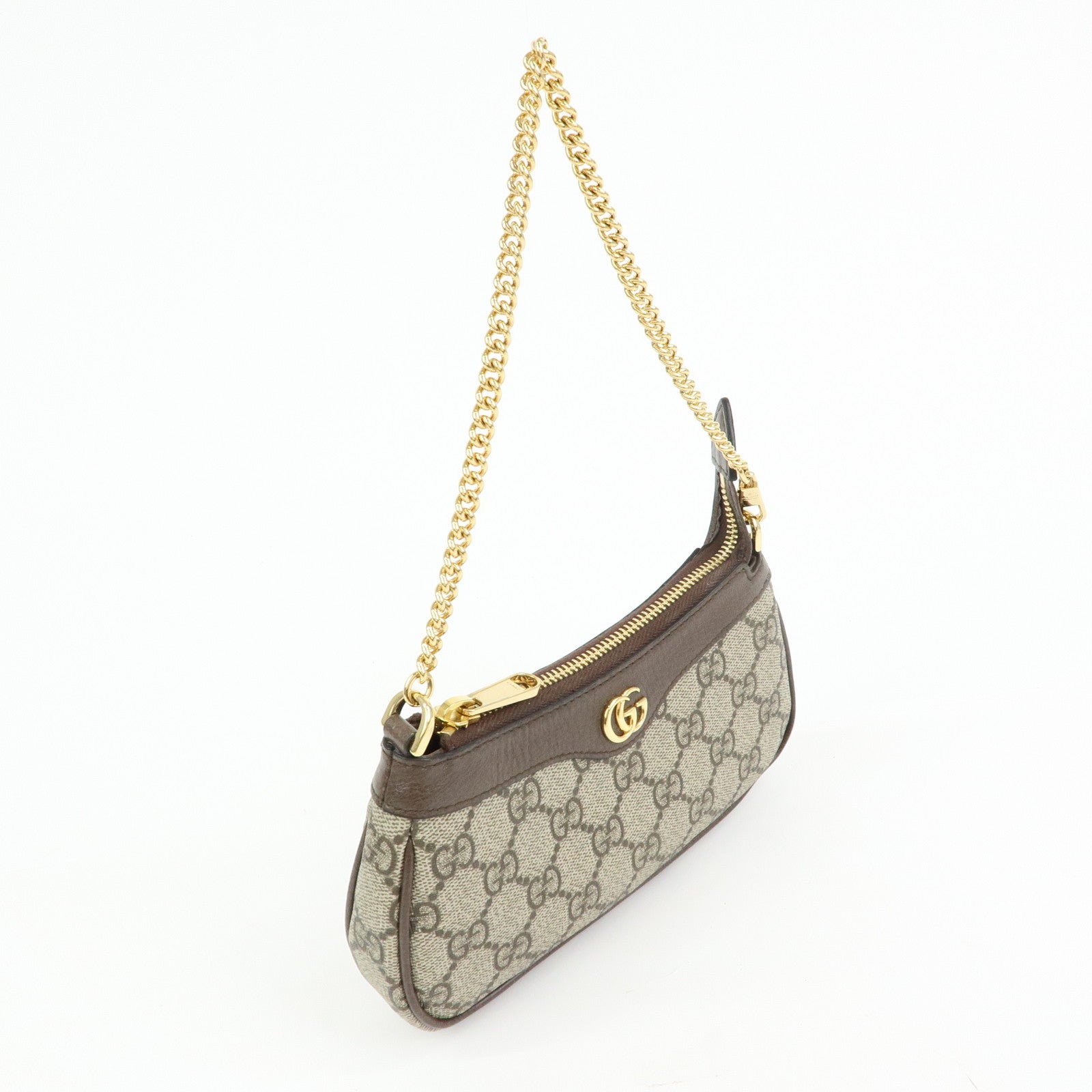 GUCCI Ophidia GG Supreme Leather Chain Pouch Hand Bag Brown 764960