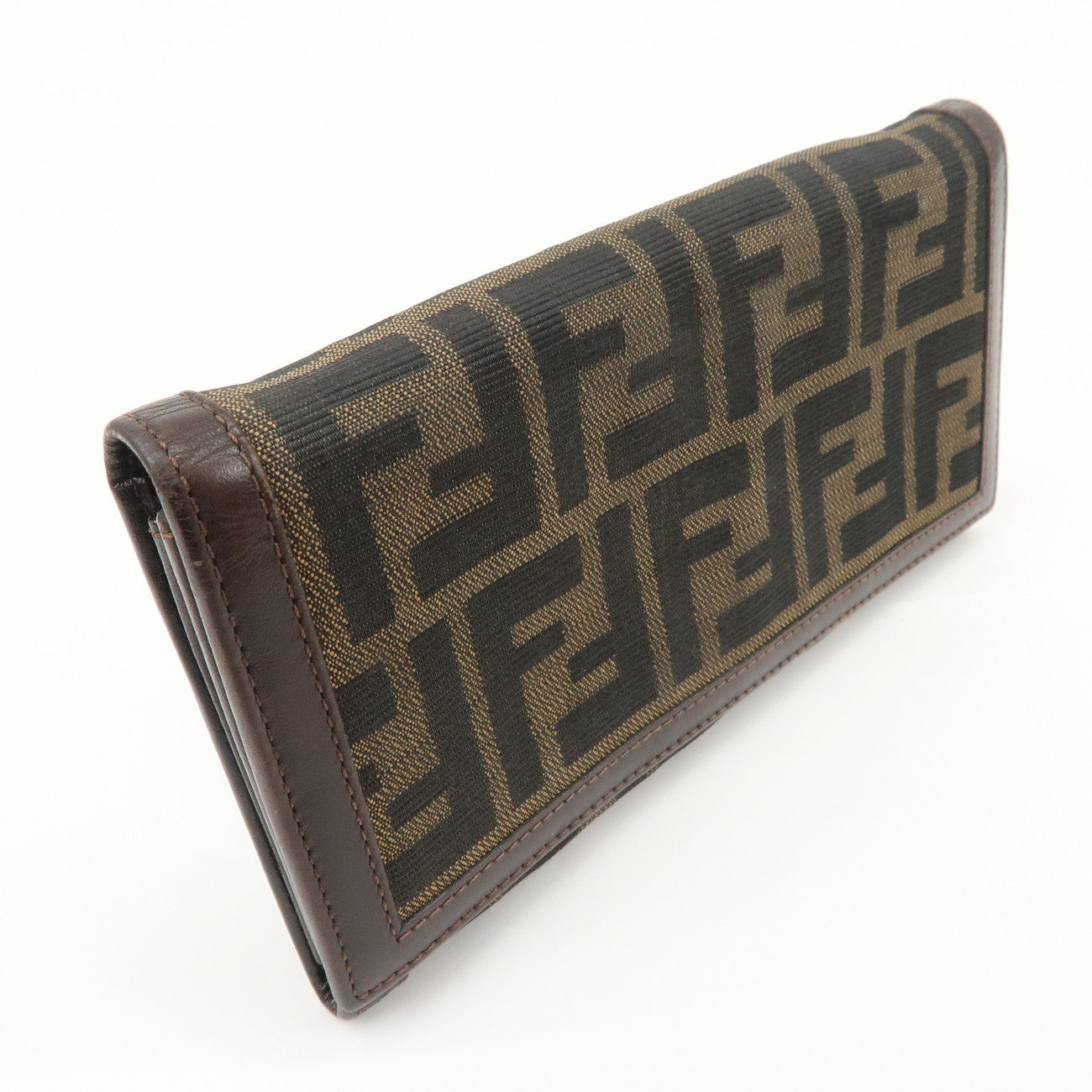 FENDI Zucca Canvas Leather Bi-Fold Long Wallet Brown 30851