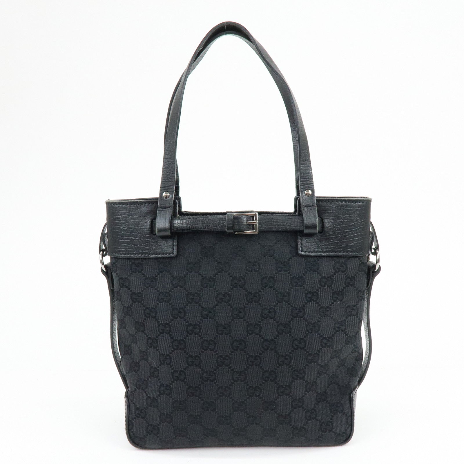 GUCCI GG Canvas Leather Tote Bag Hand Bag Shoulder Bag Black 107757