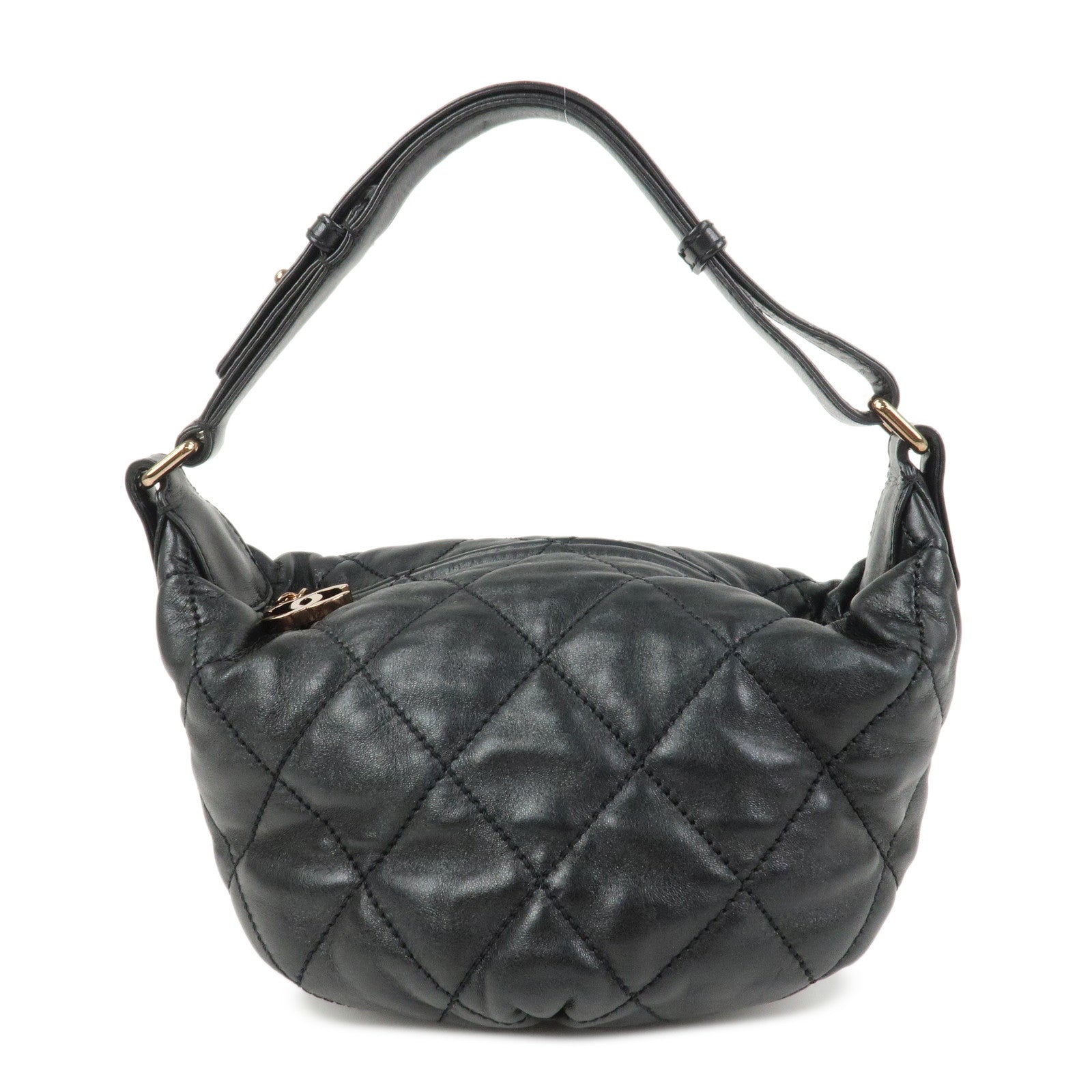 CHANEL Matelasse COCO Mark Lamb Skin Shoulder Bag Hand Bag Black