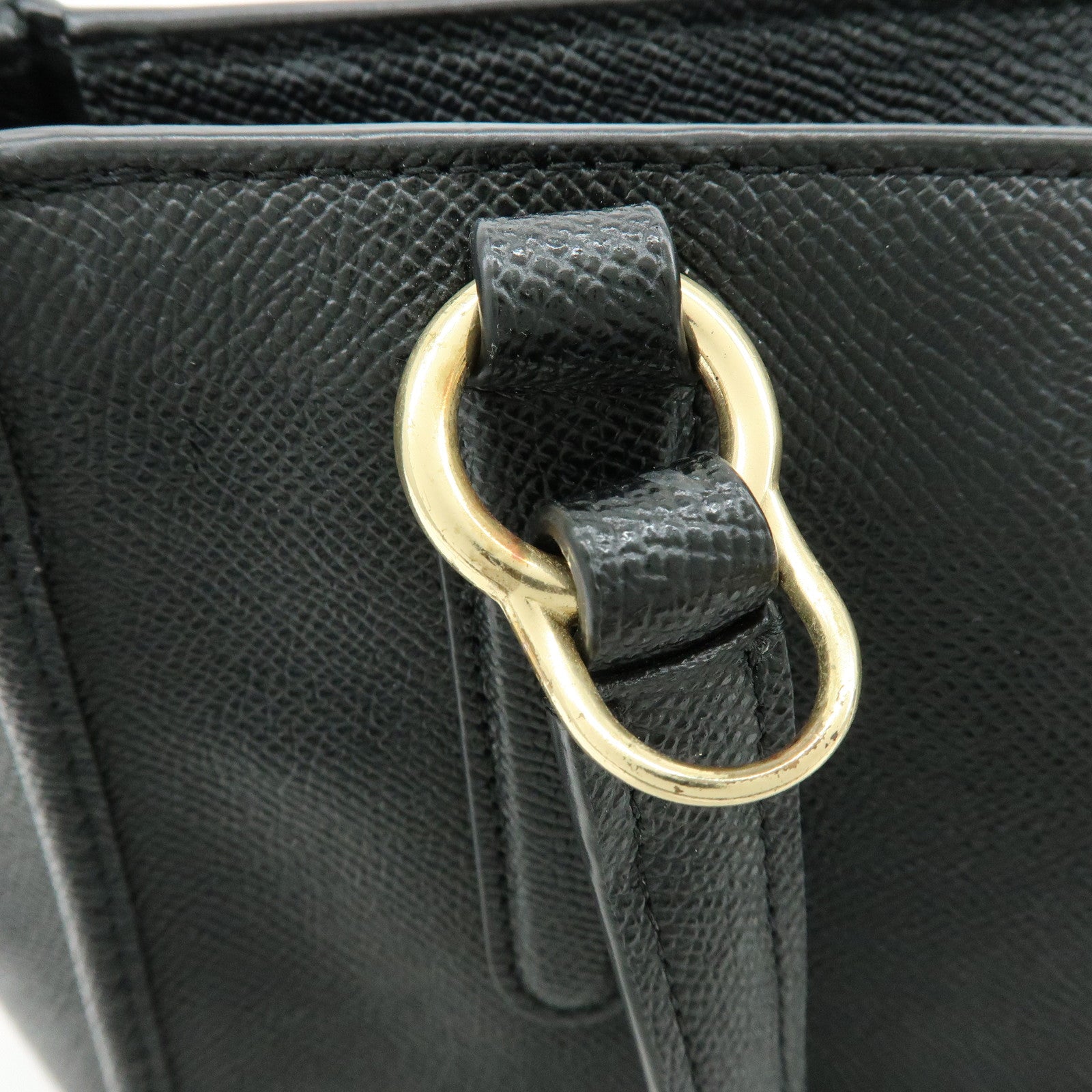 COACH Logo Leather Hand Bag Tote Bag Shouder Bag Black