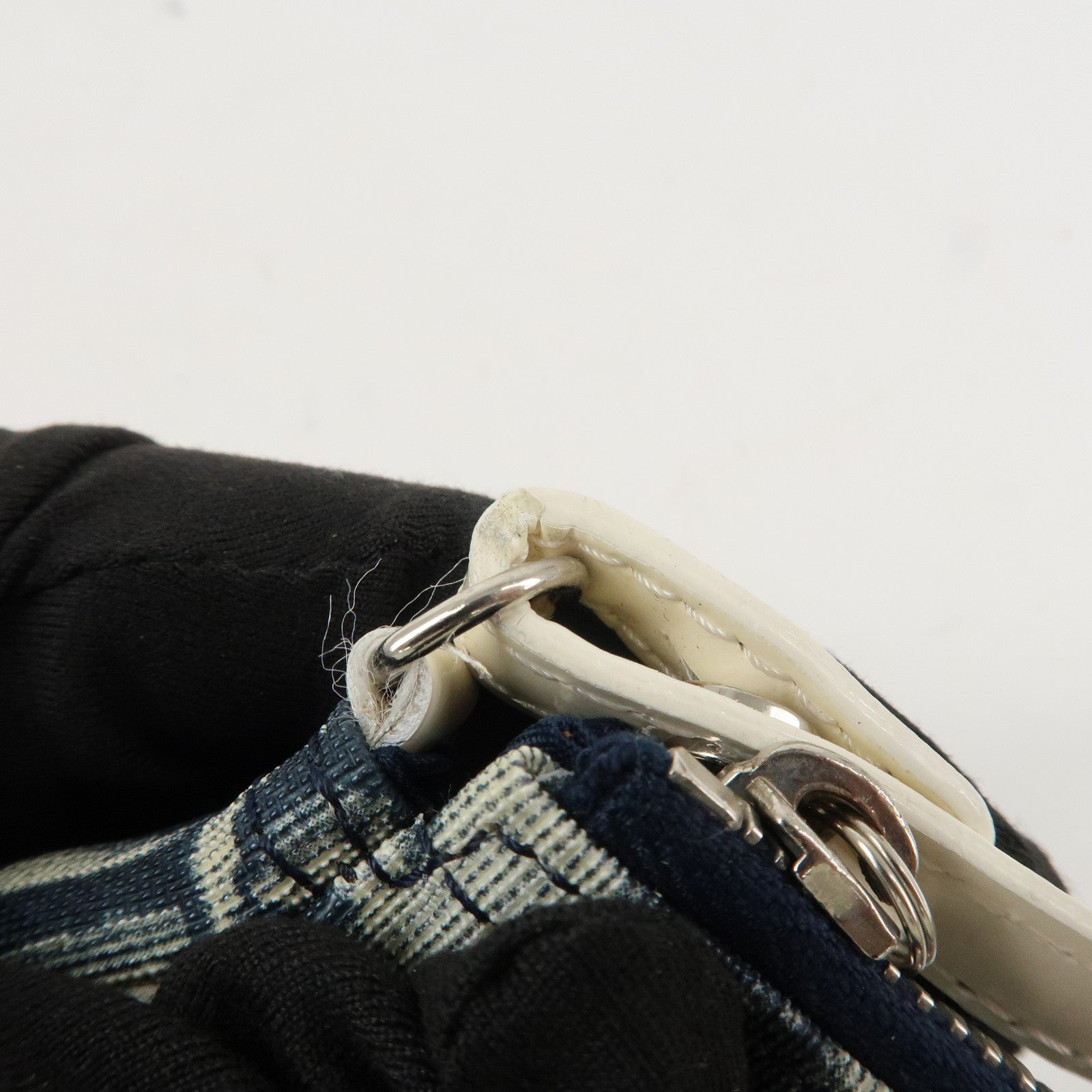 Christian Dior Trotter Jacquard Leather Saddle Bag Mini Navy White Used