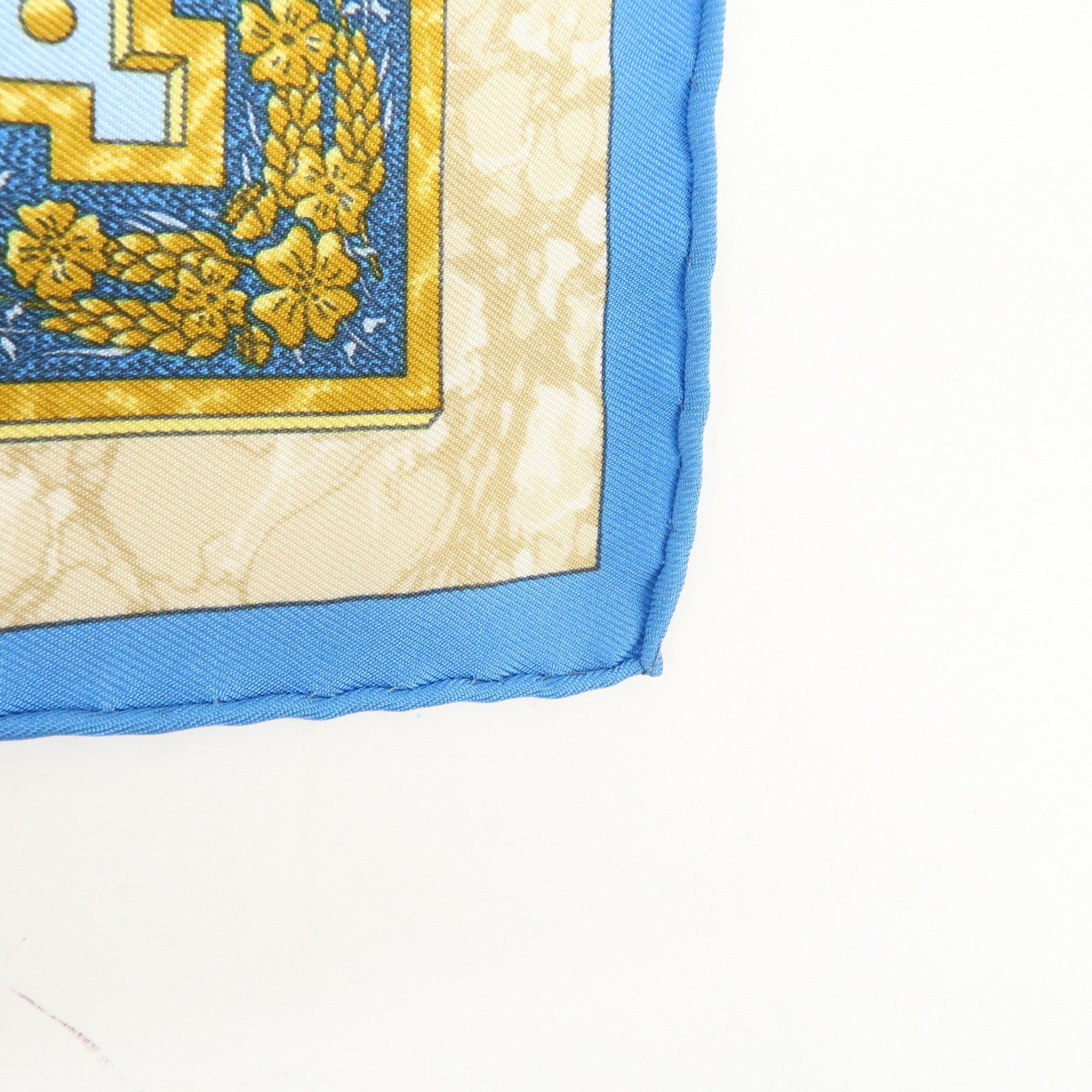 HERMES Petit Carre 40 Silk 100% GLORIA SOL Mini Scarf Beige Blue