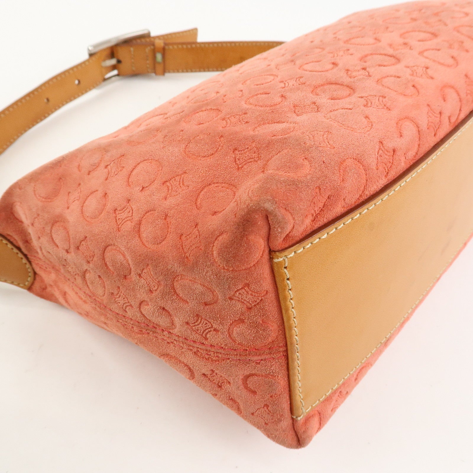 CELINE C Macadam Suede Shoulder Bag Hand Bag Red