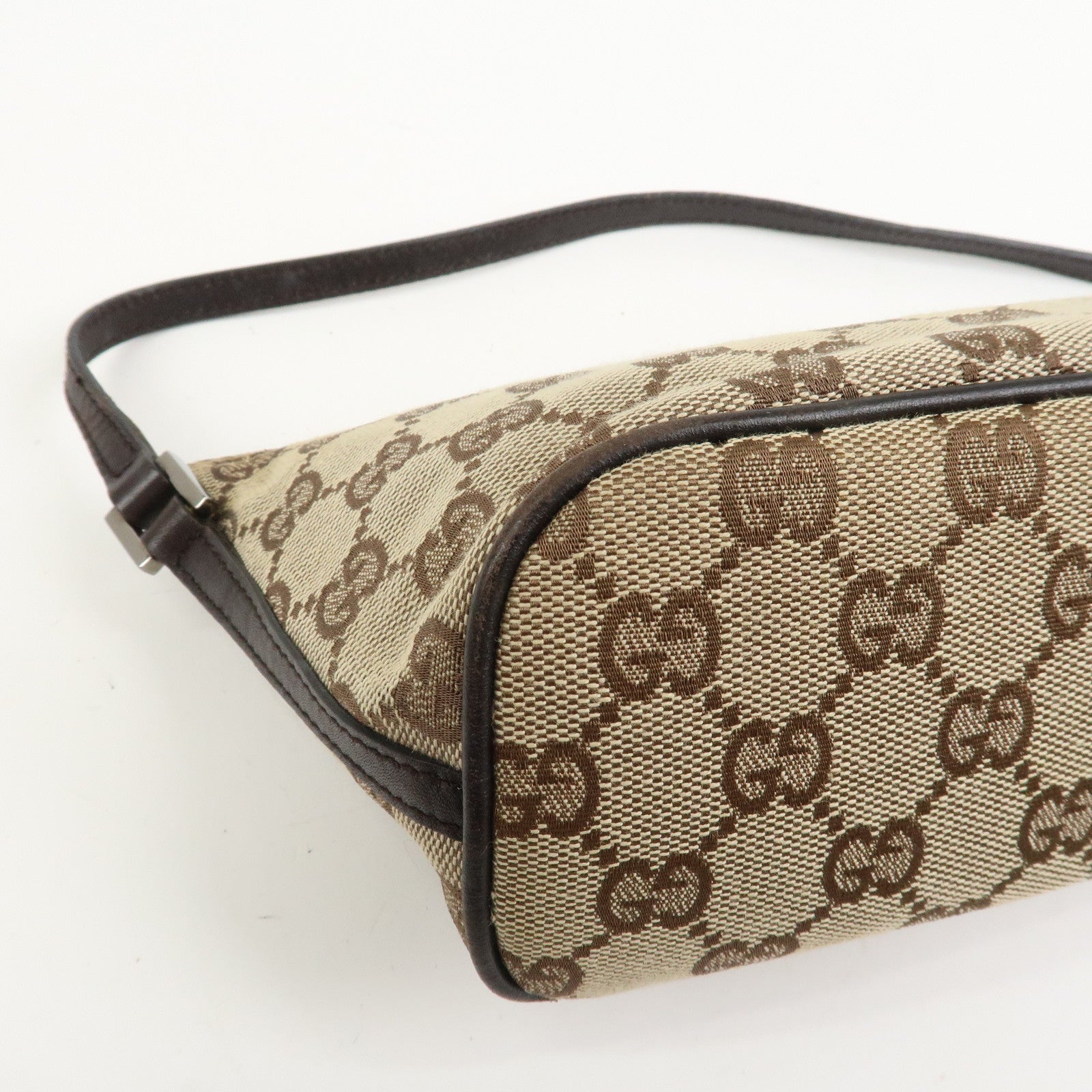 GUCCI Boat Bag GG Canvas Leather Hand Bag Brown 07198