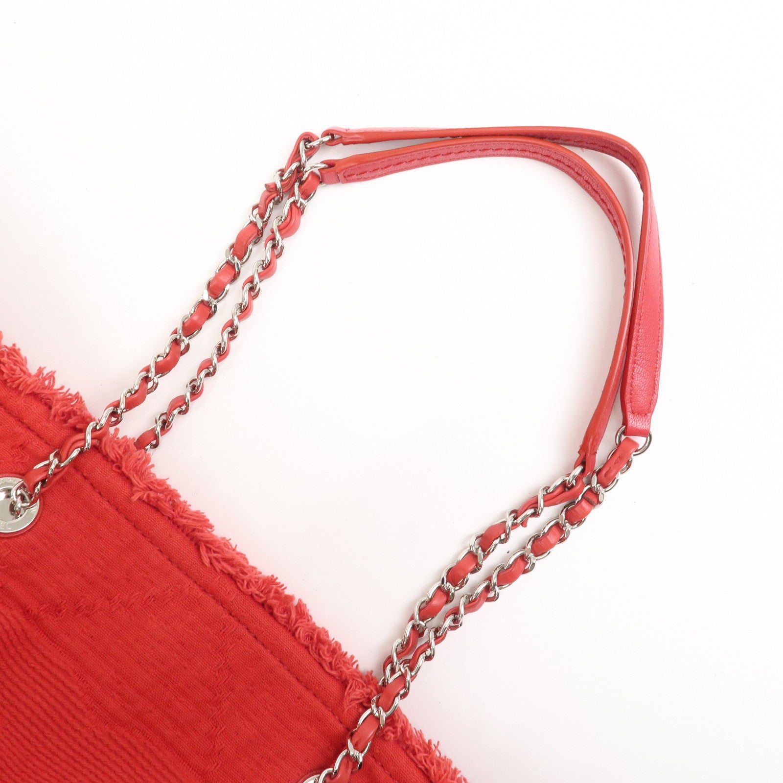 CHANEL COCO Mark Canvas Calf Leather Shopping Bag Large Red A57168