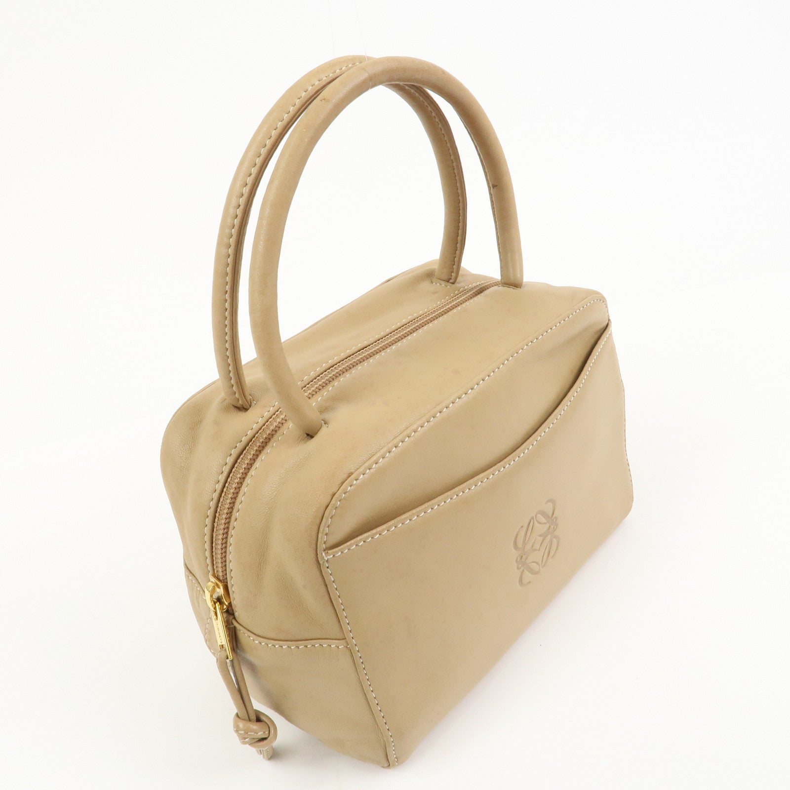 LOEWE Anagram Logo Nappa Leather Hand Bag Mini Boston Bag Beige