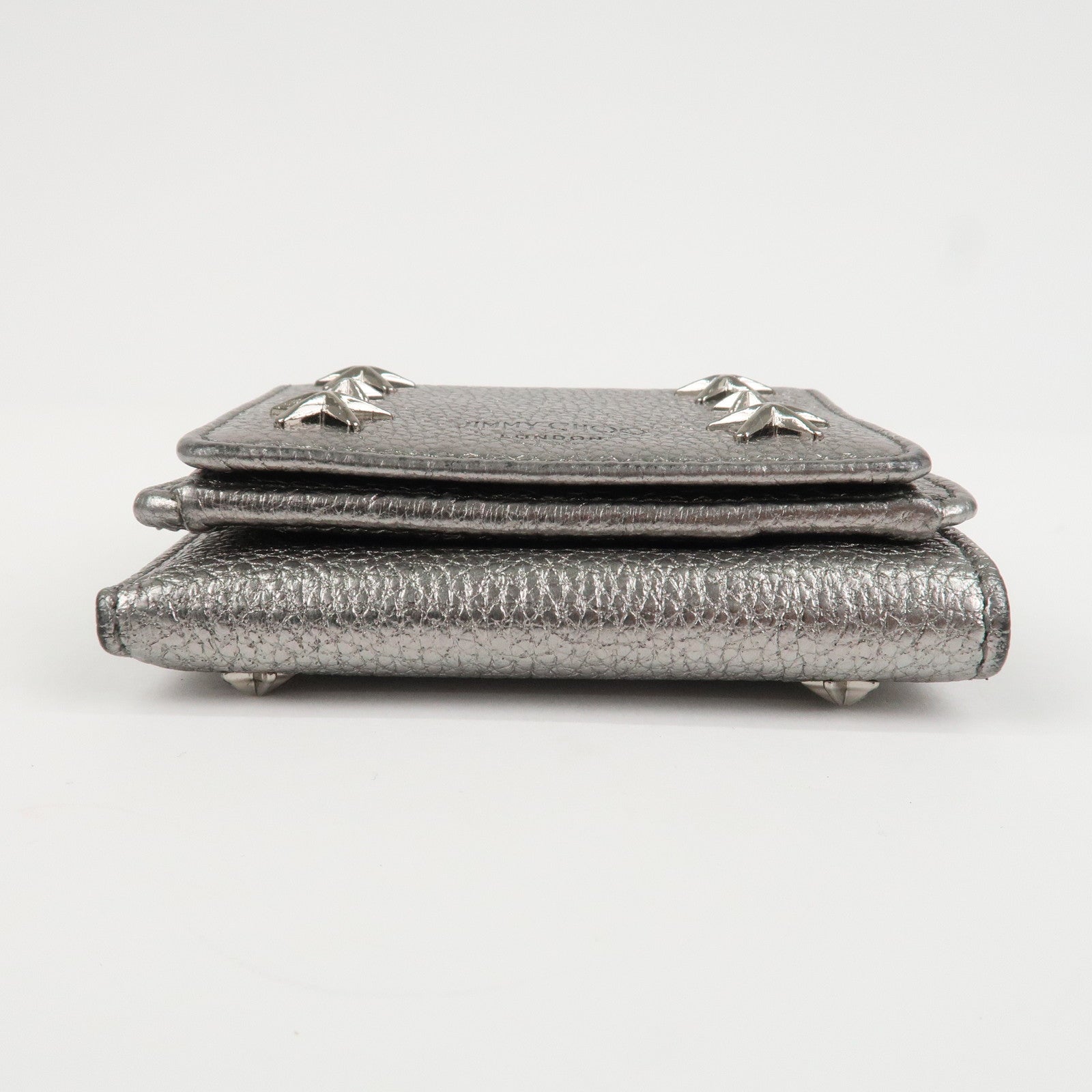 JIMMY CHOO 202 NEMO Studs Leather Compact Wallet Silver Used