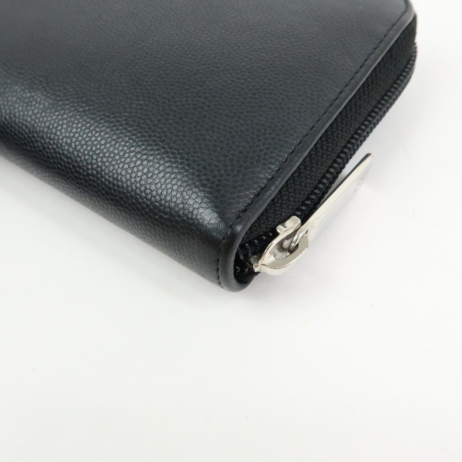 CHANEL COCO Mark Caviarskin Round Zippy Wallet Black Silver