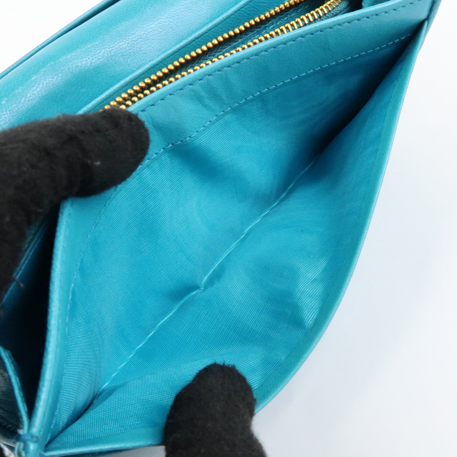 PRADA Triangle Logo Leather Long Wallet Blue Black