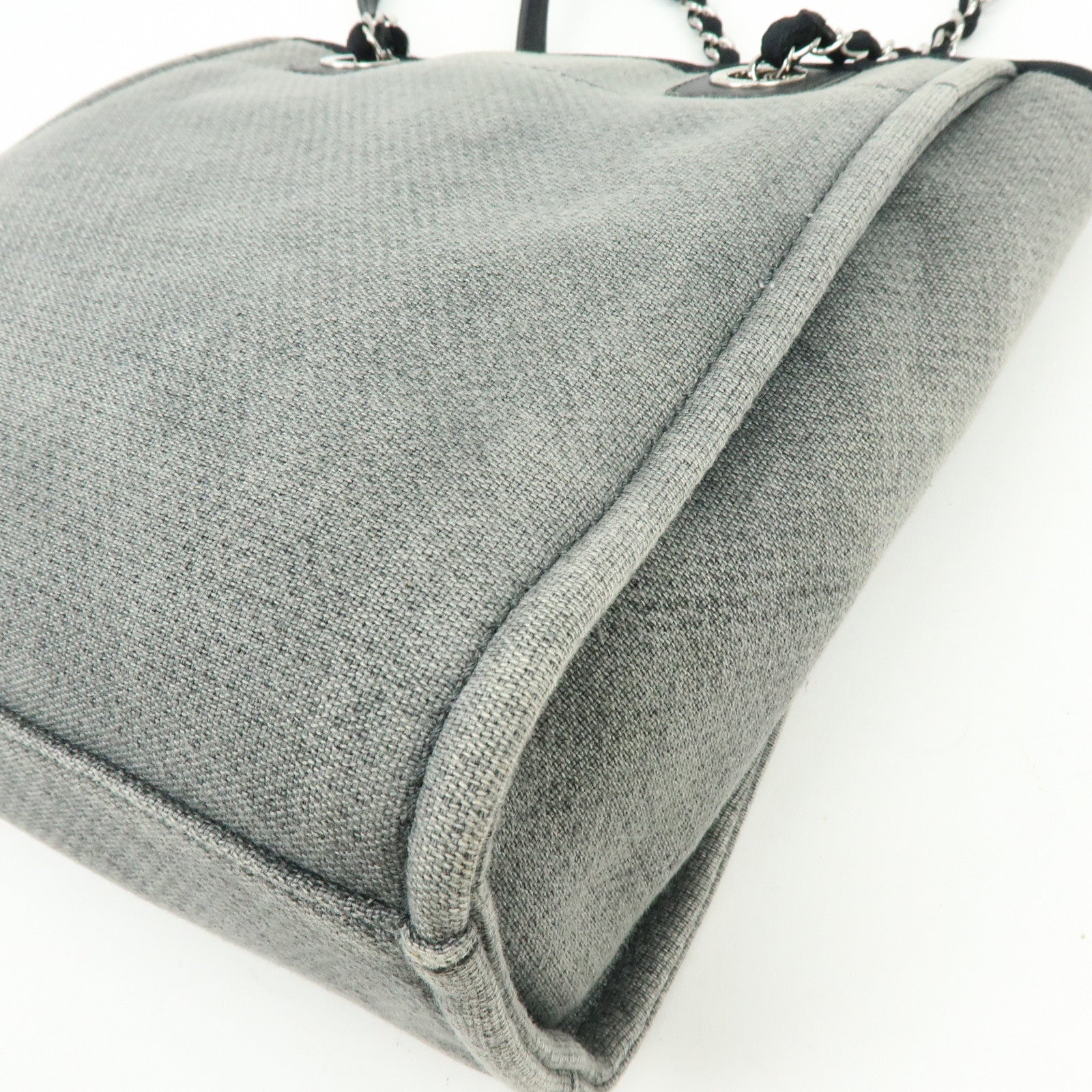 CHANEL Deauville PM Canvas Leather Chain Tote Bag Grey A66939