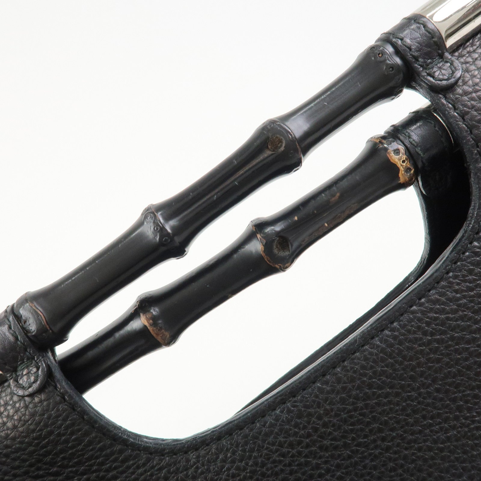 GUCCI Bamboo Leather 2WAY Bag Hand Bag Shoulder Bag Black 370829