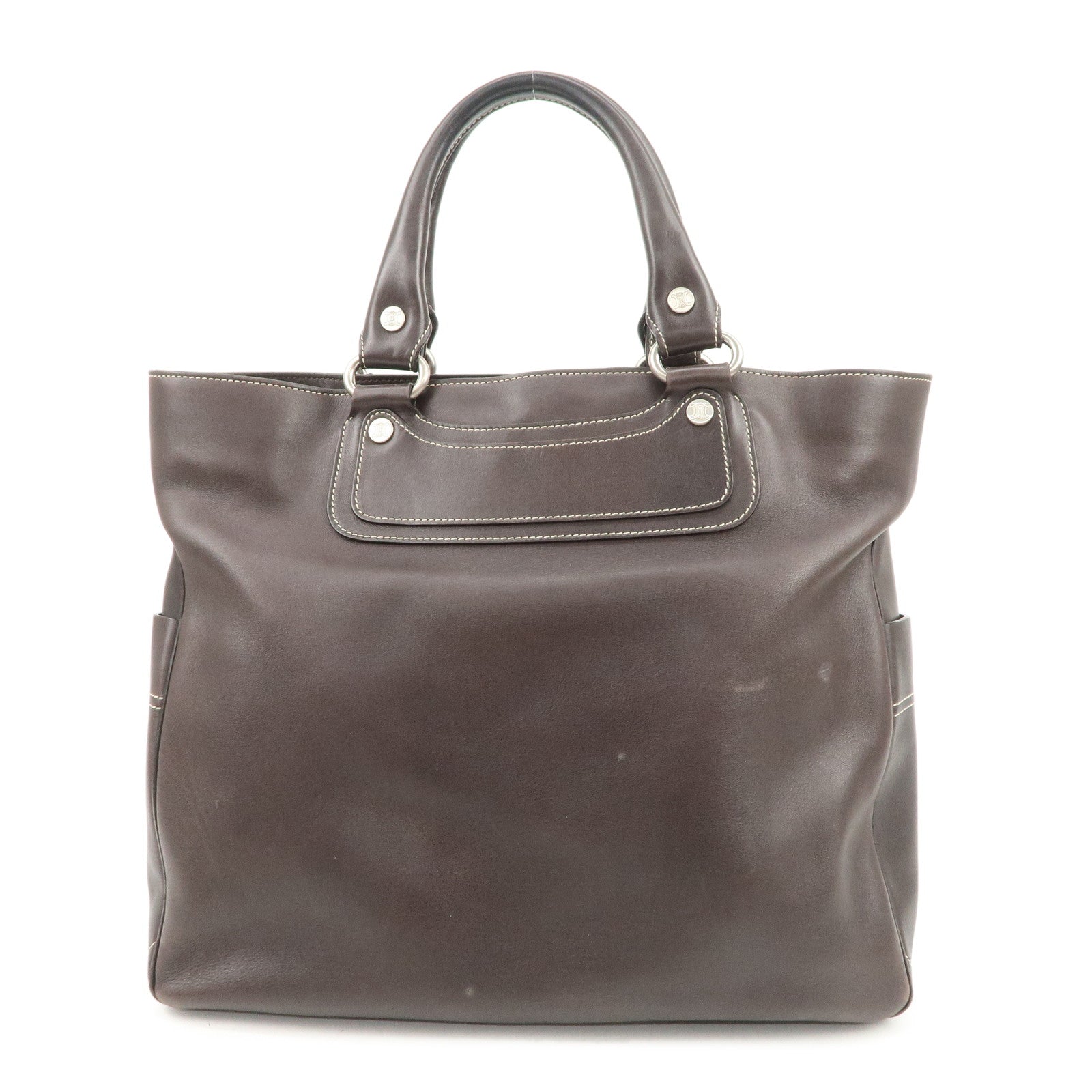 CELINE Macadam Logo Leather Tote Bag Hand Bag Dark Brown