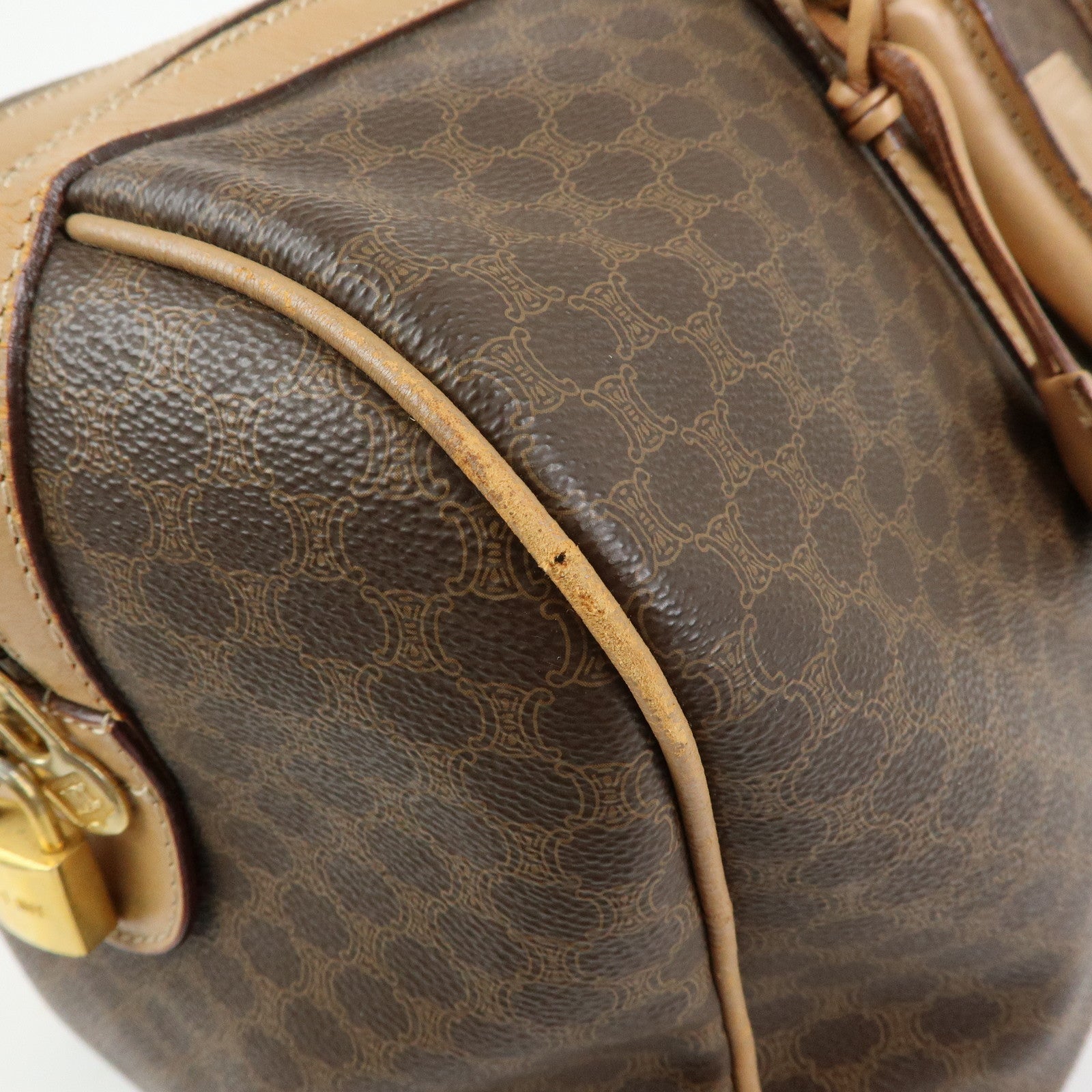 CELINE Macadam PVC Leather Boston Bag Hand Bag Brown