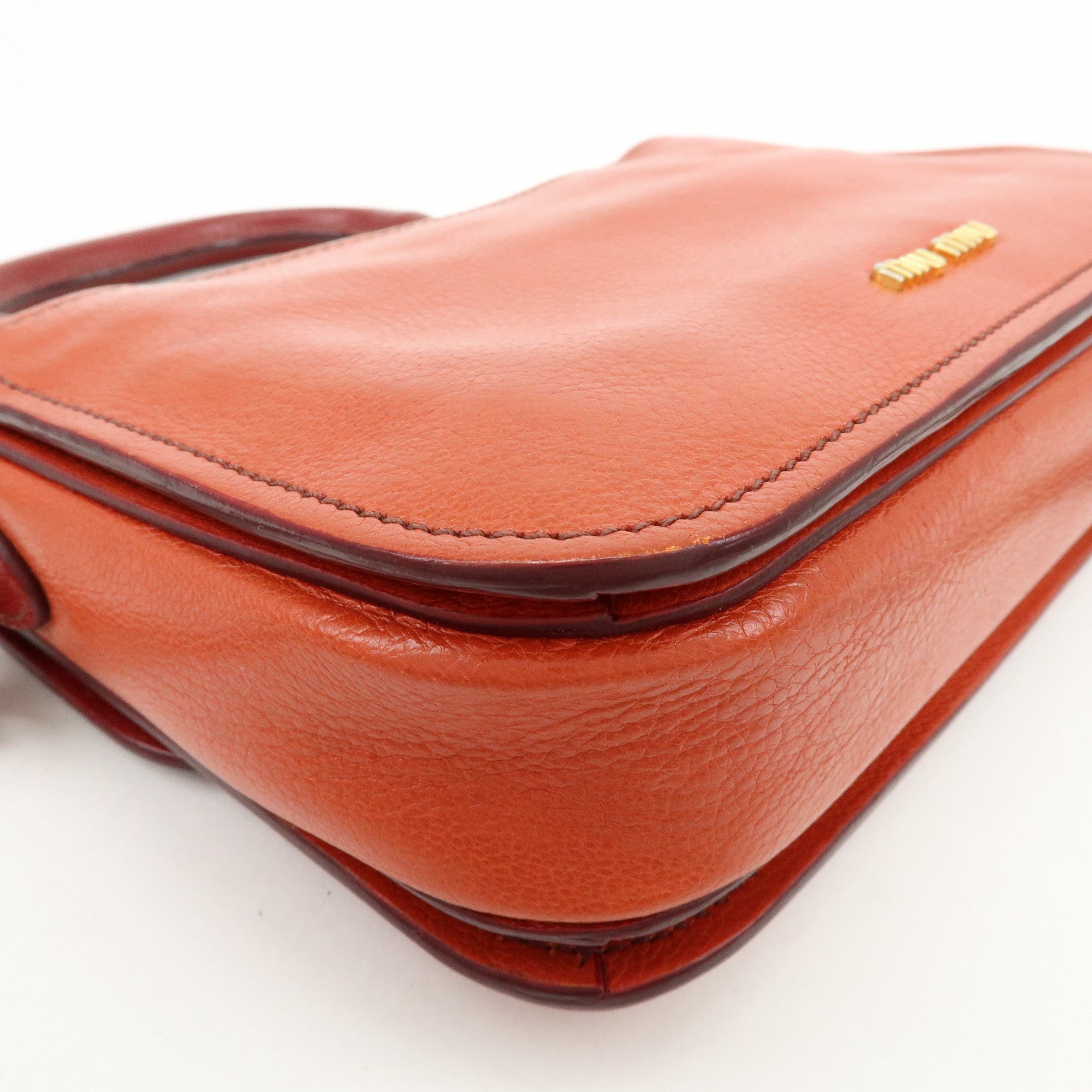 MIU MIU Madras Leather 2Way Bag Hand Bag Shoulder Bag Red Orange