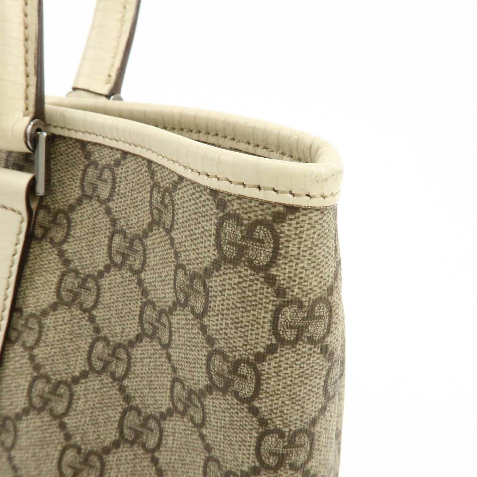 GUCCI GG Canvas Leather Shoulder Bag Tote Bag Beige White 114595