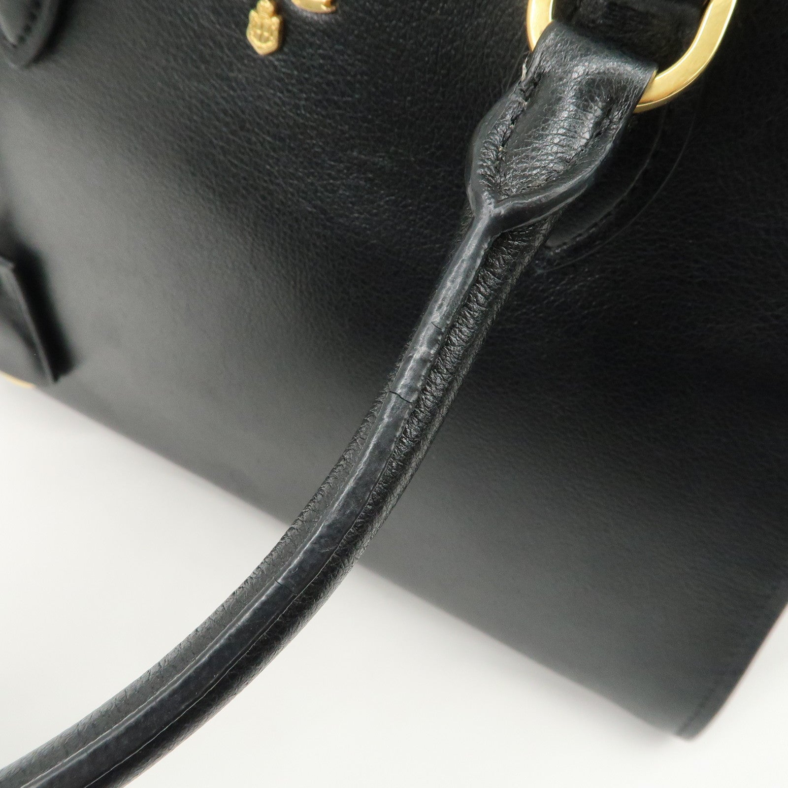 PRADA Leather 2Way Bag Hand Bag Black Gold Hardware Used