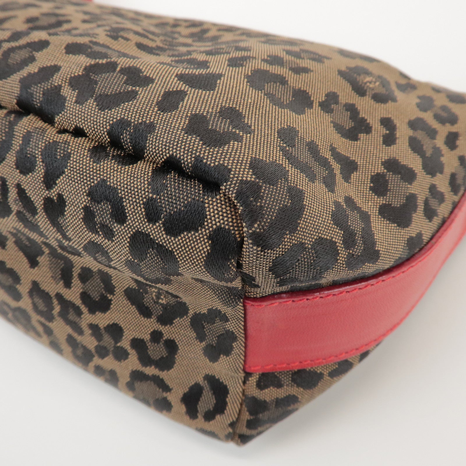 FENDI Canvas Leather Leopard Hand Bag Cosmetic Pouch Brown 26360