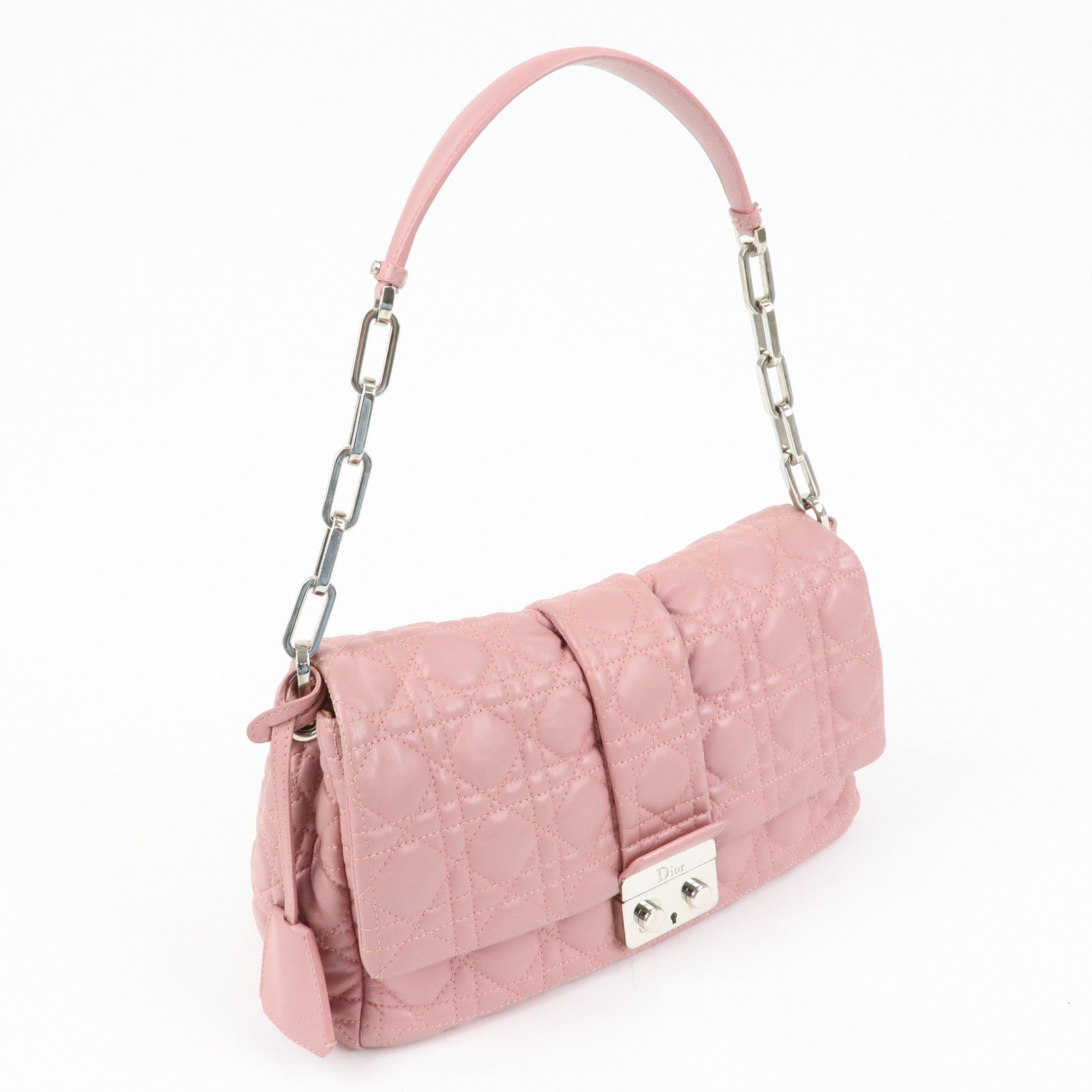 Christian Dior Canage New Lock Lamb Skin Shoulder Bag Hand Bag Pink