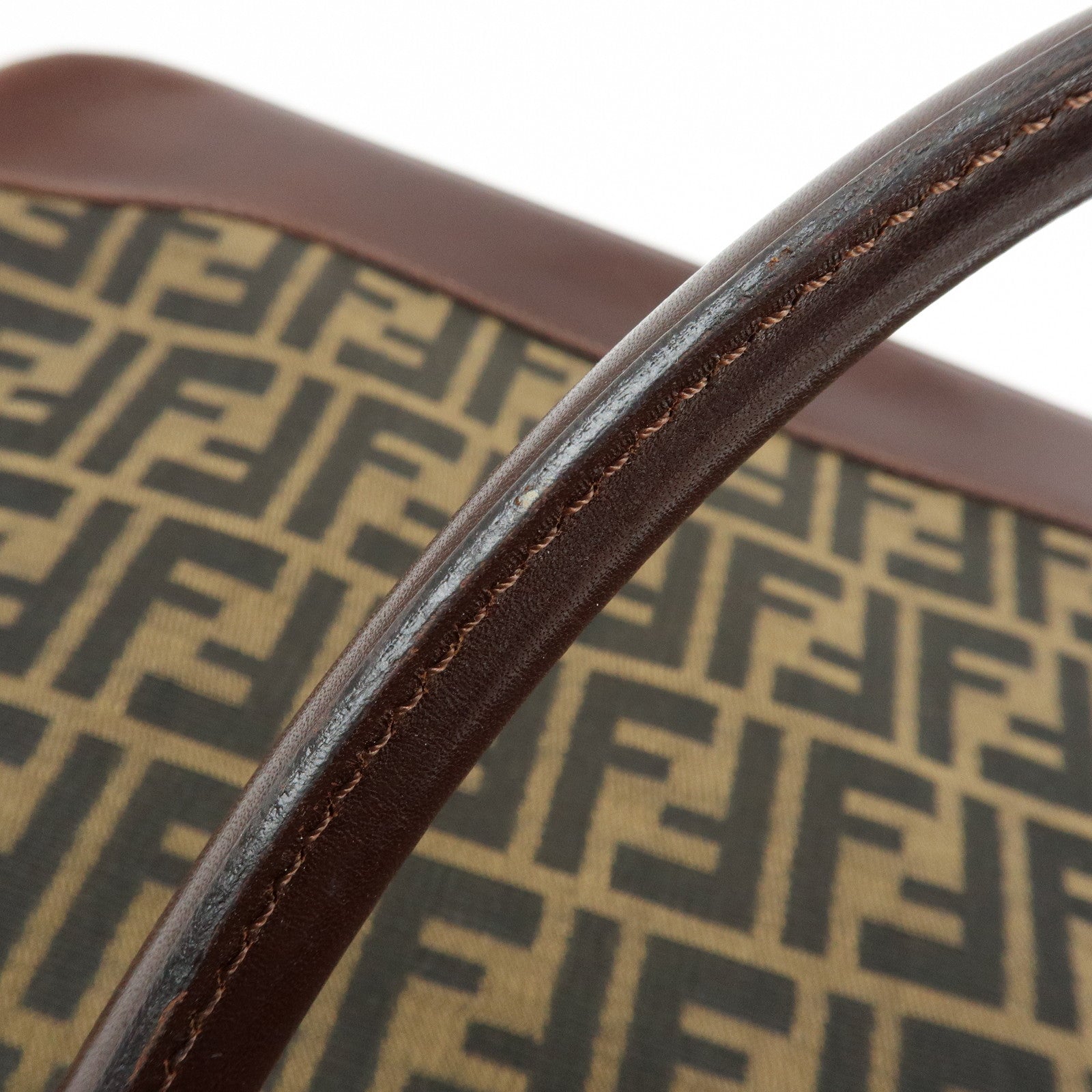 FENDI Zucca Canvas Leather Tote Bag Shoulder Bag Brown 16329