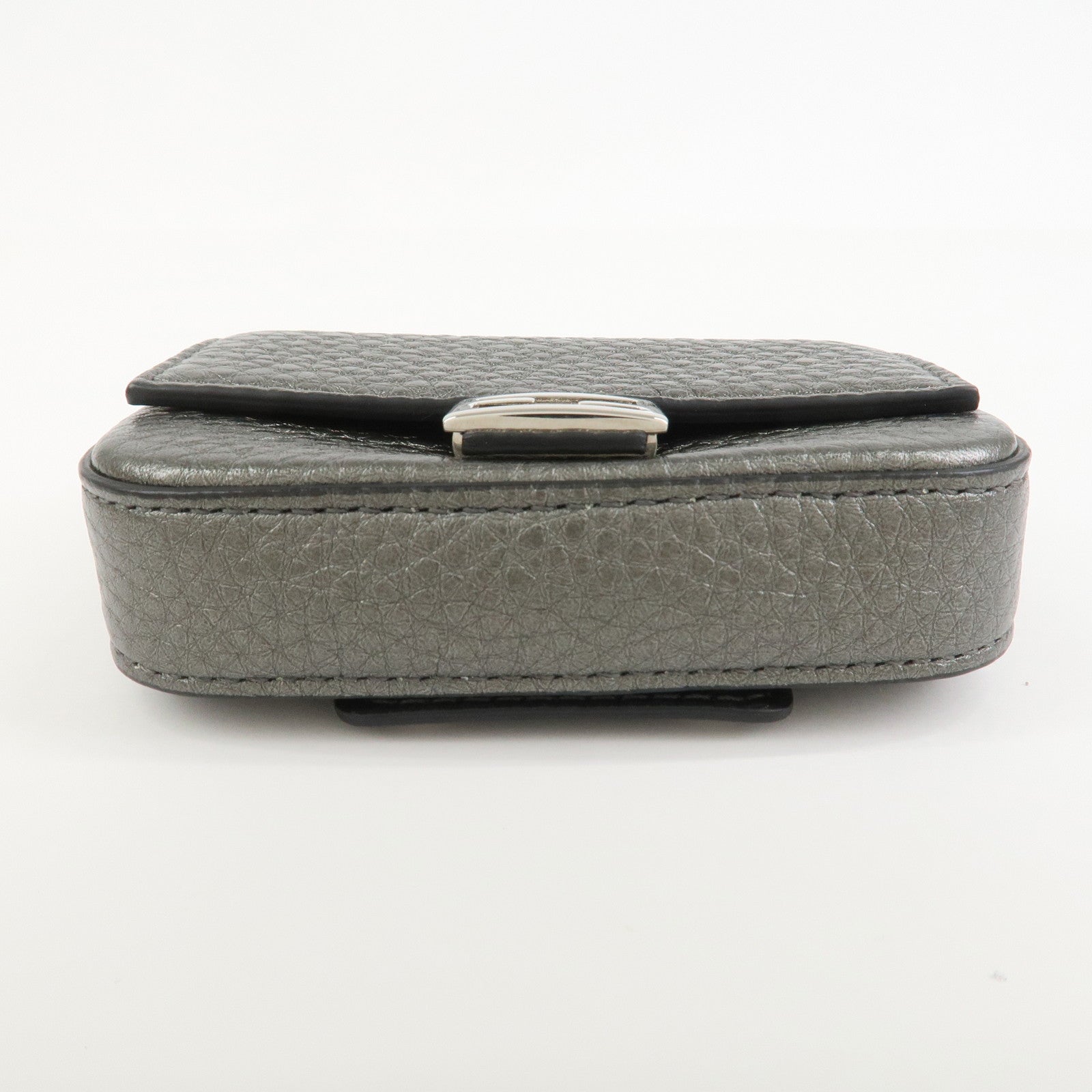 FENDI Nano Baguette Calf Leather Bag Charm Key Chain Silver 7AR809