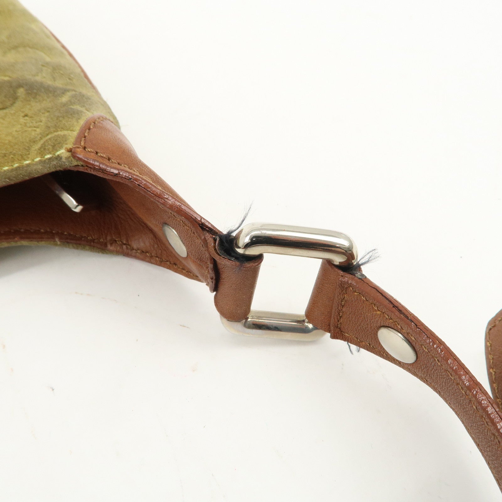 CELINE C Macadam Suede Leather Shoulder Bag Hand Bag Green Brown