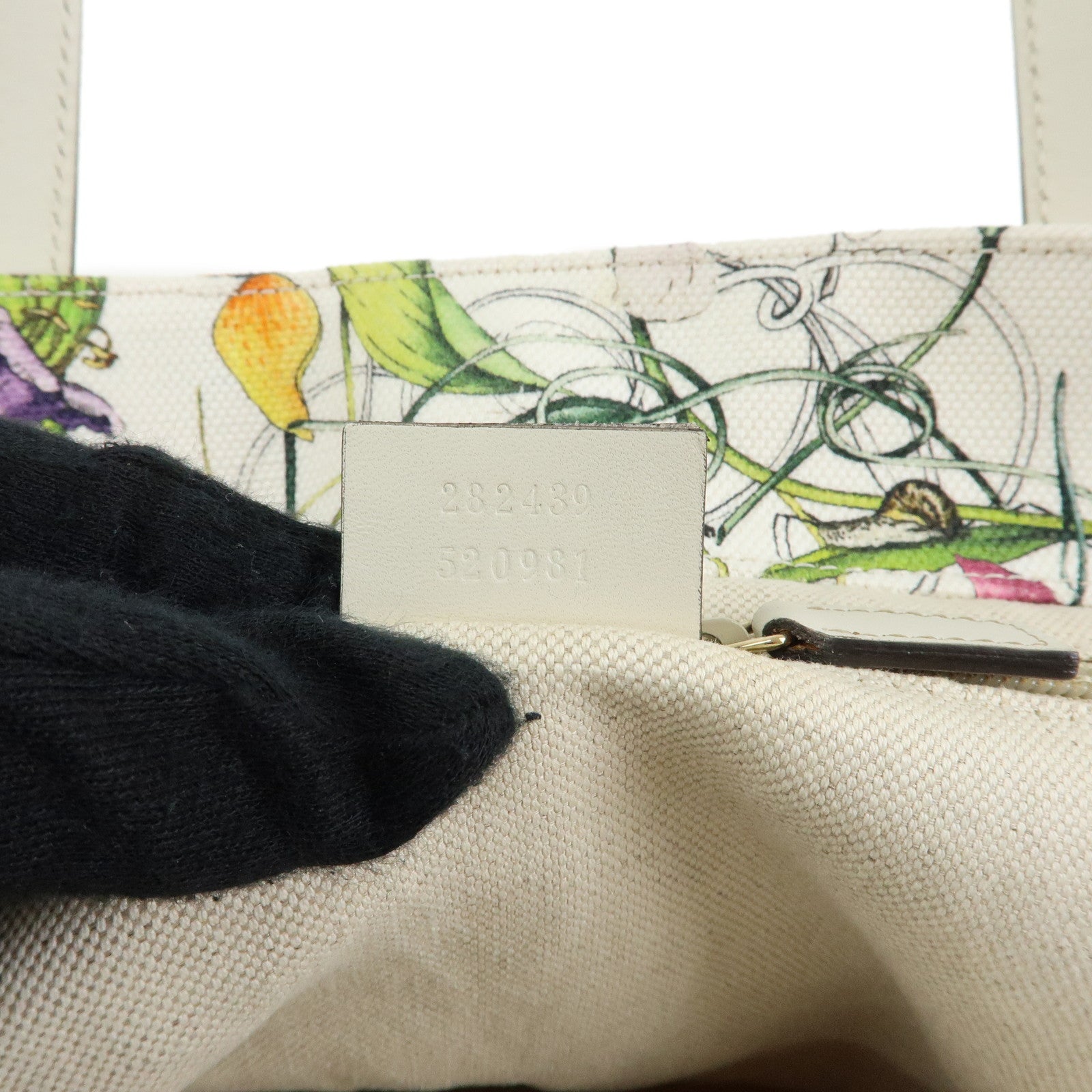 GUCCI Flora Canvas Leather Flower Tote Bag Hand Bag White 282439