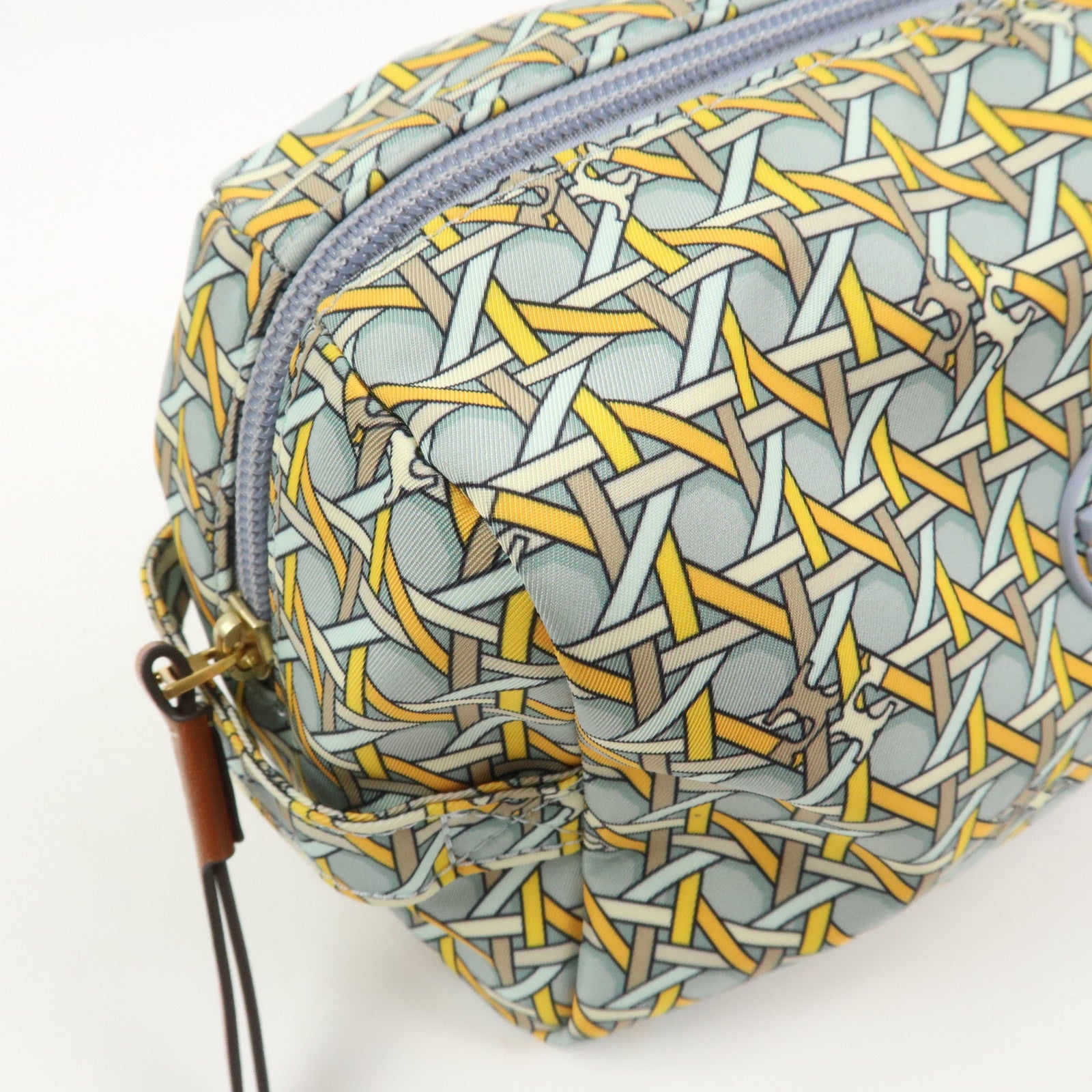 TORY BURCH Logo Nylon Pouch Cosmetics Pouch Makeup Bag Blue Yellow