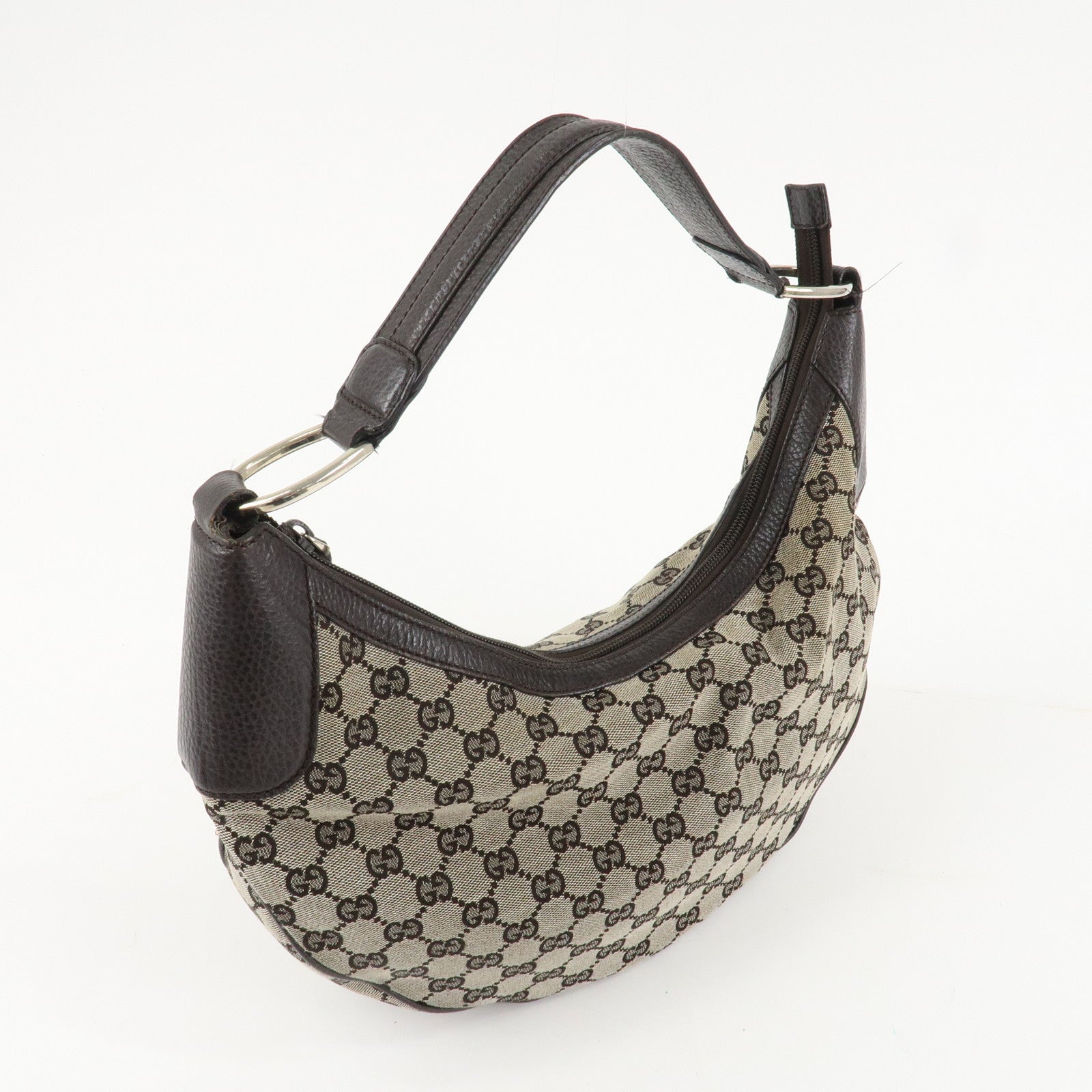 GUCCI GG Canvas Leather Shoulder Bag Hand Bag Brown 257297 Used