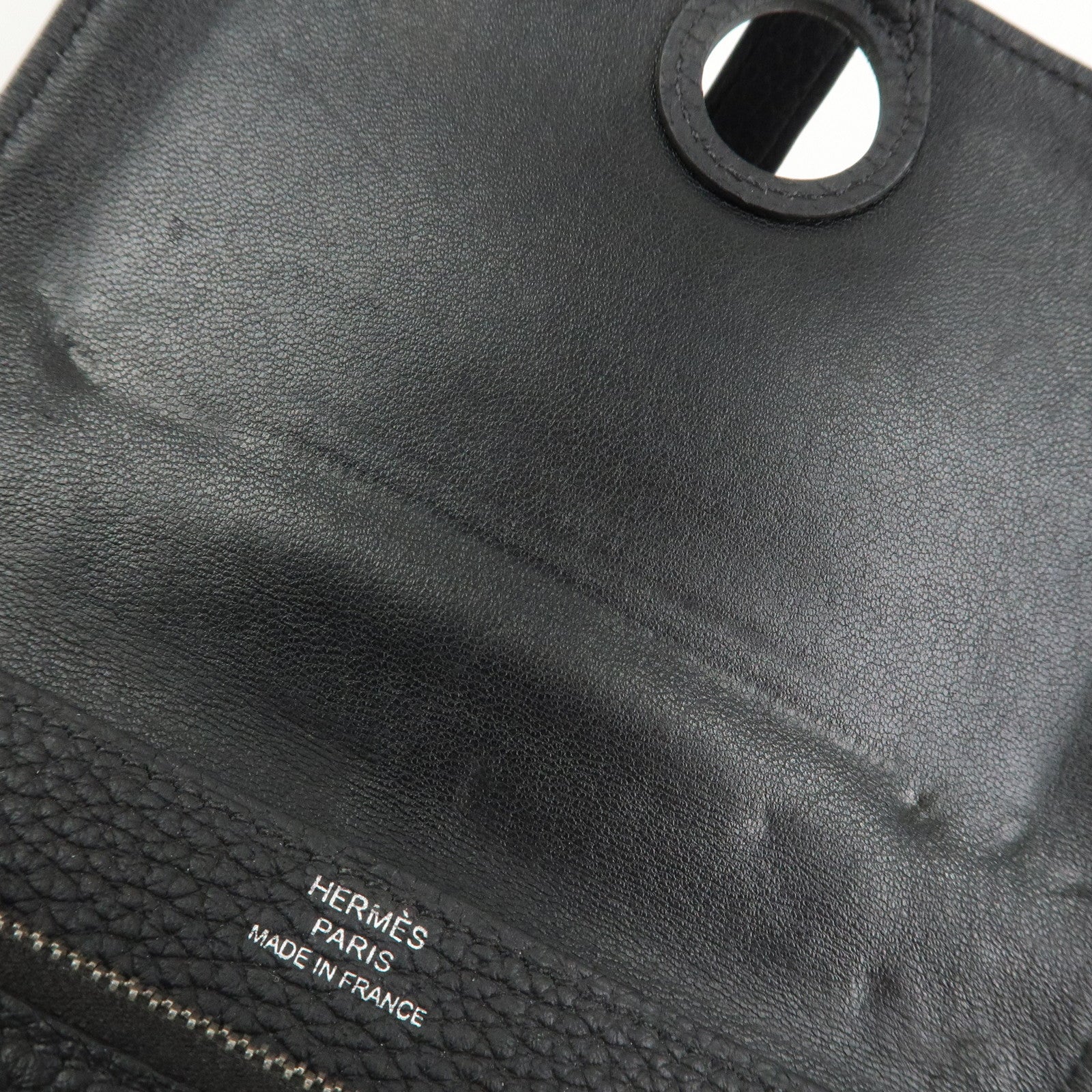 HERMES Dogon Togo Leather Compact Wallet Y Stamped Black