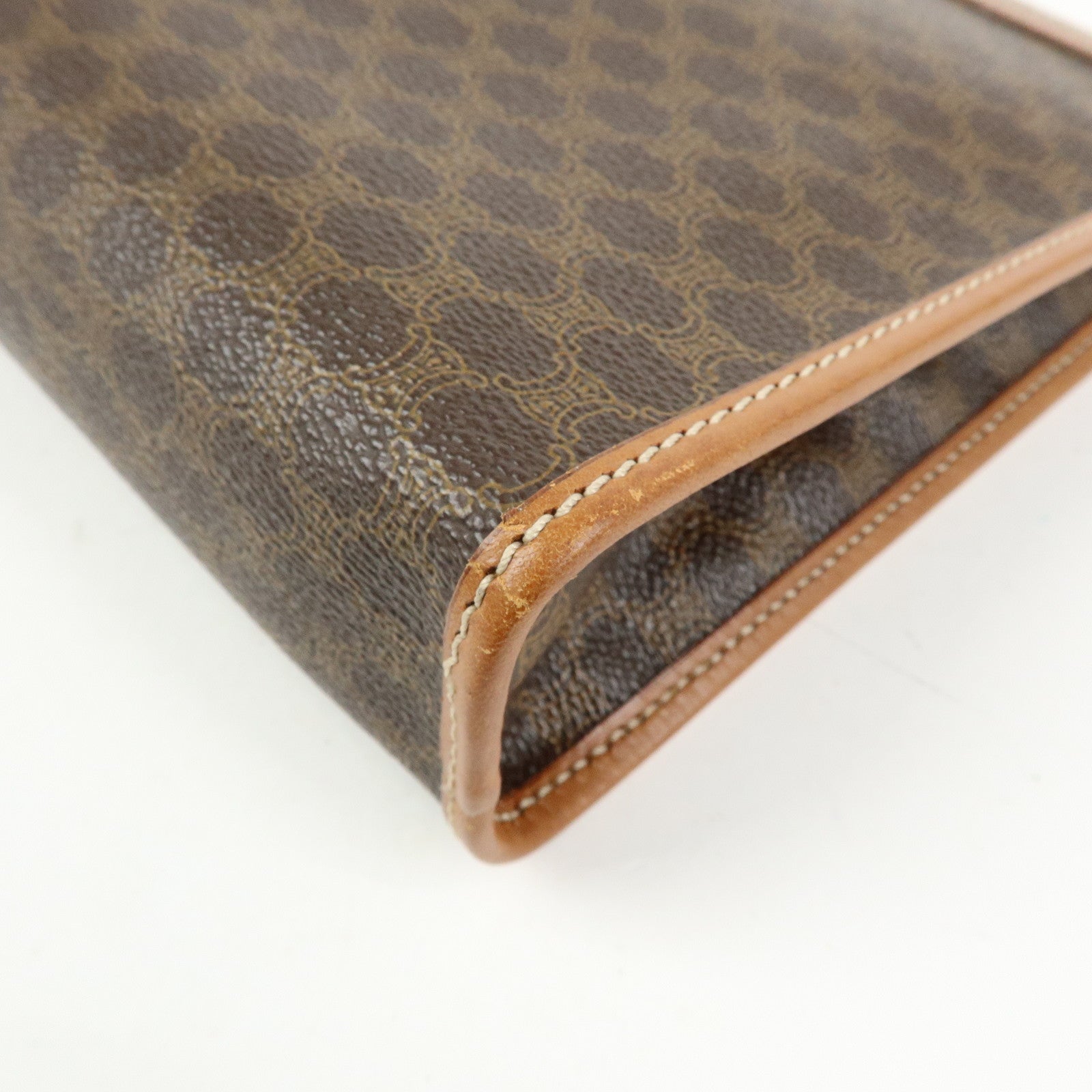 CELINE Macadam PVC Coated Canvas Leather Clutch Bag Pouch Brown