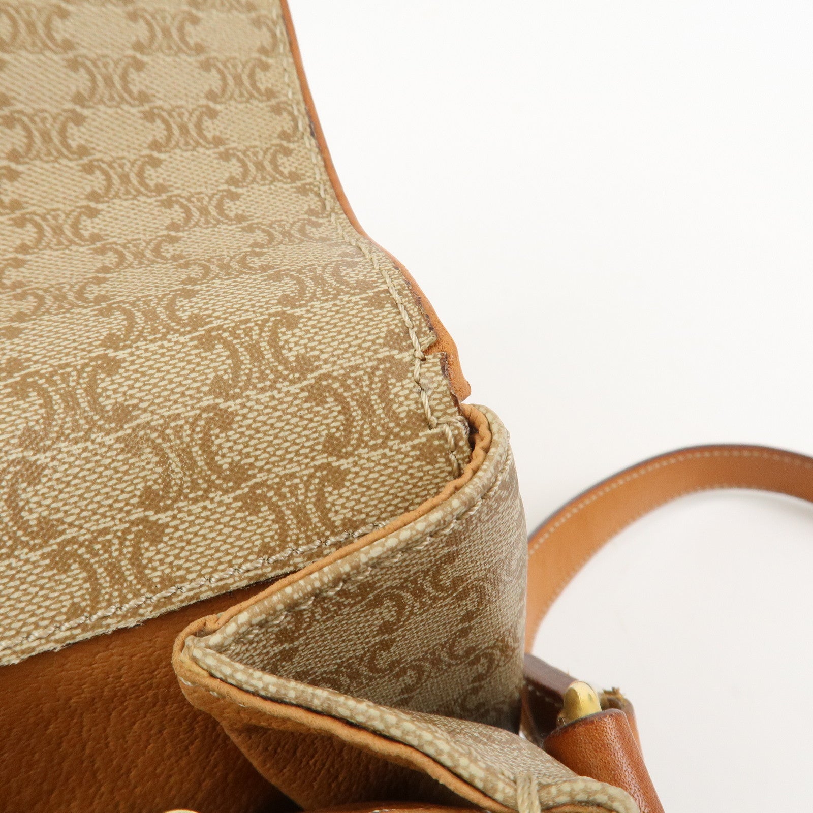 CELINE Macadam PVC Leather Shoulder Bag Crossbody Bag Beige Brown