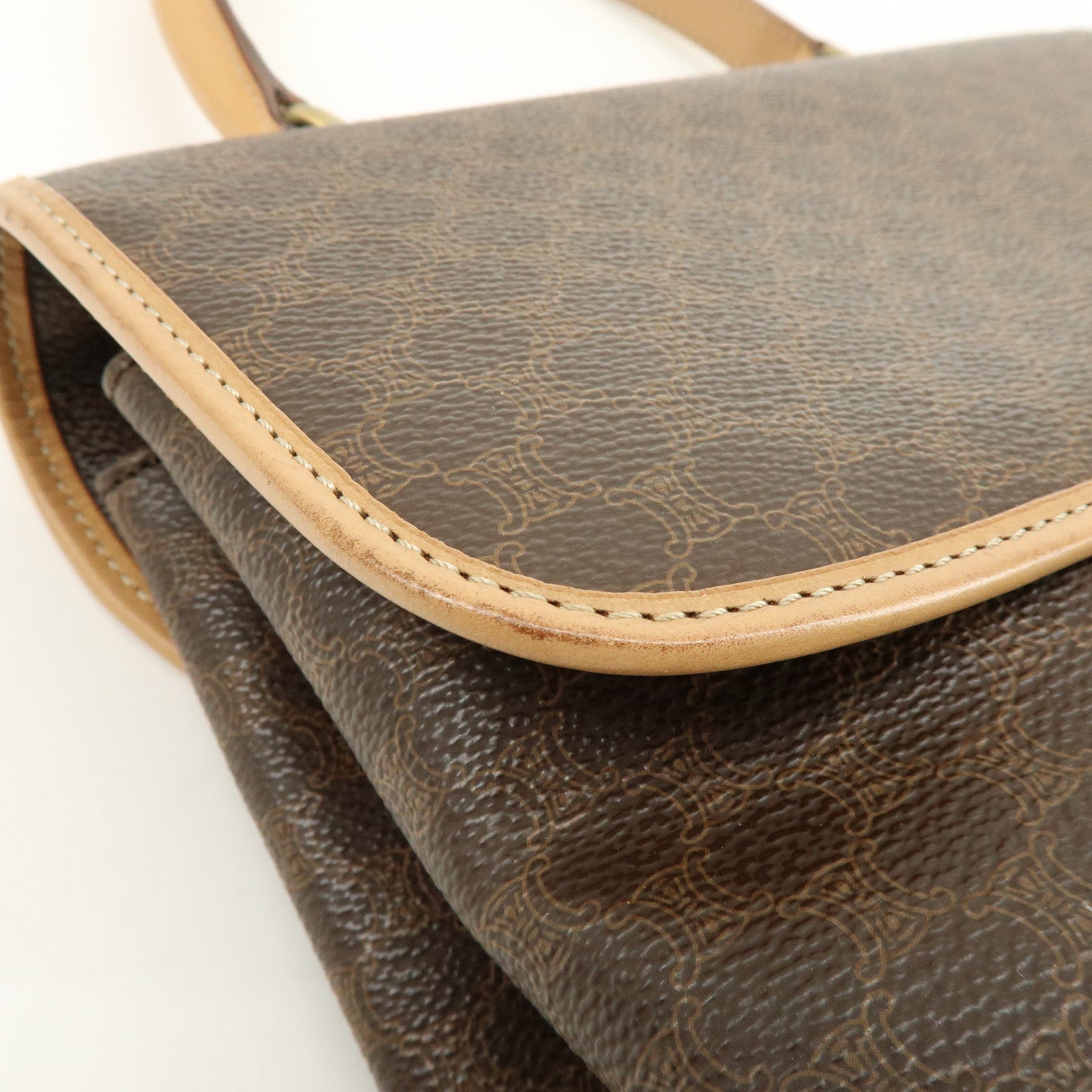 CELINE Macadam PVC Leather Hand Bag Brown Beige