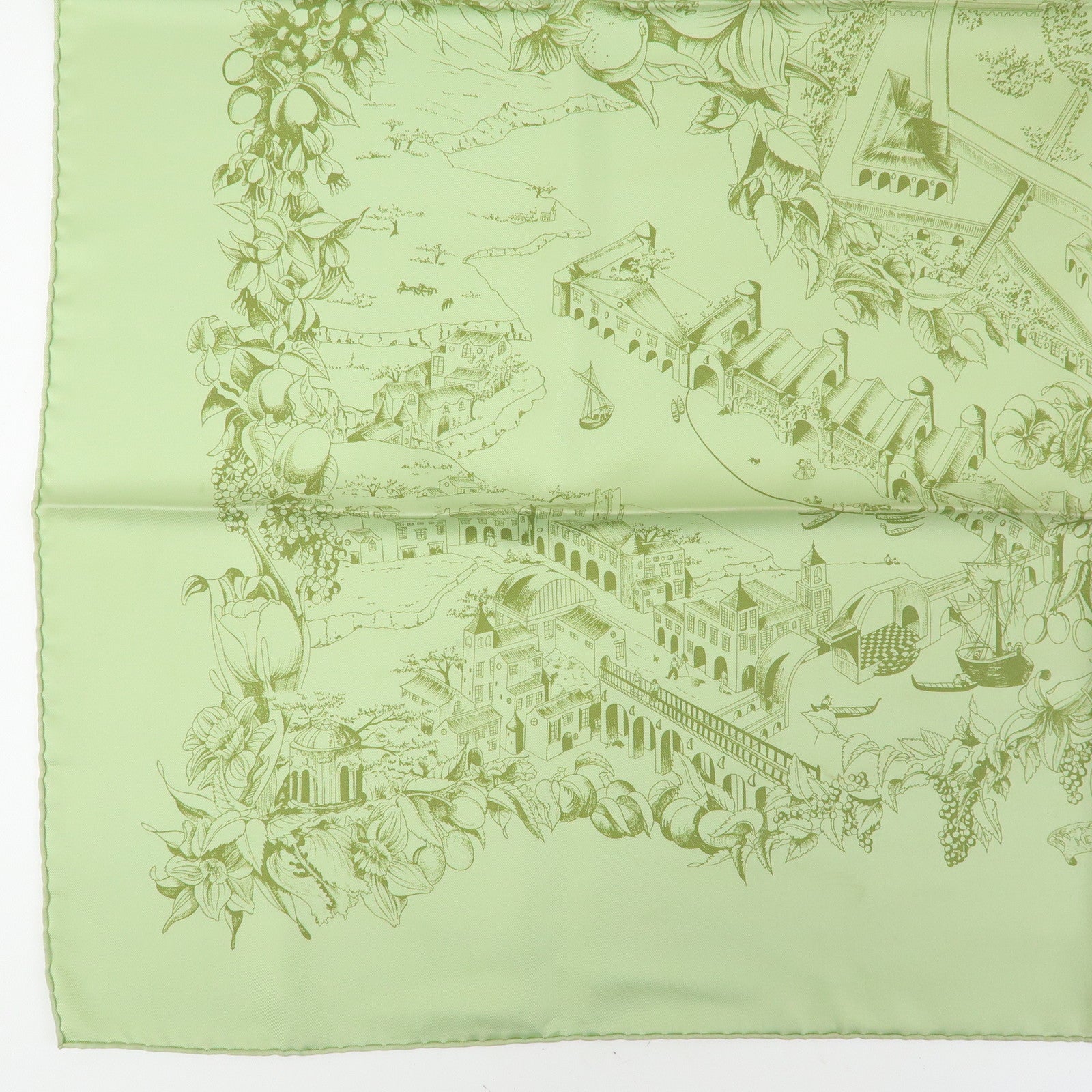 HERMES Carre 90 Set of 2 Silk 100% Scarf Green Red