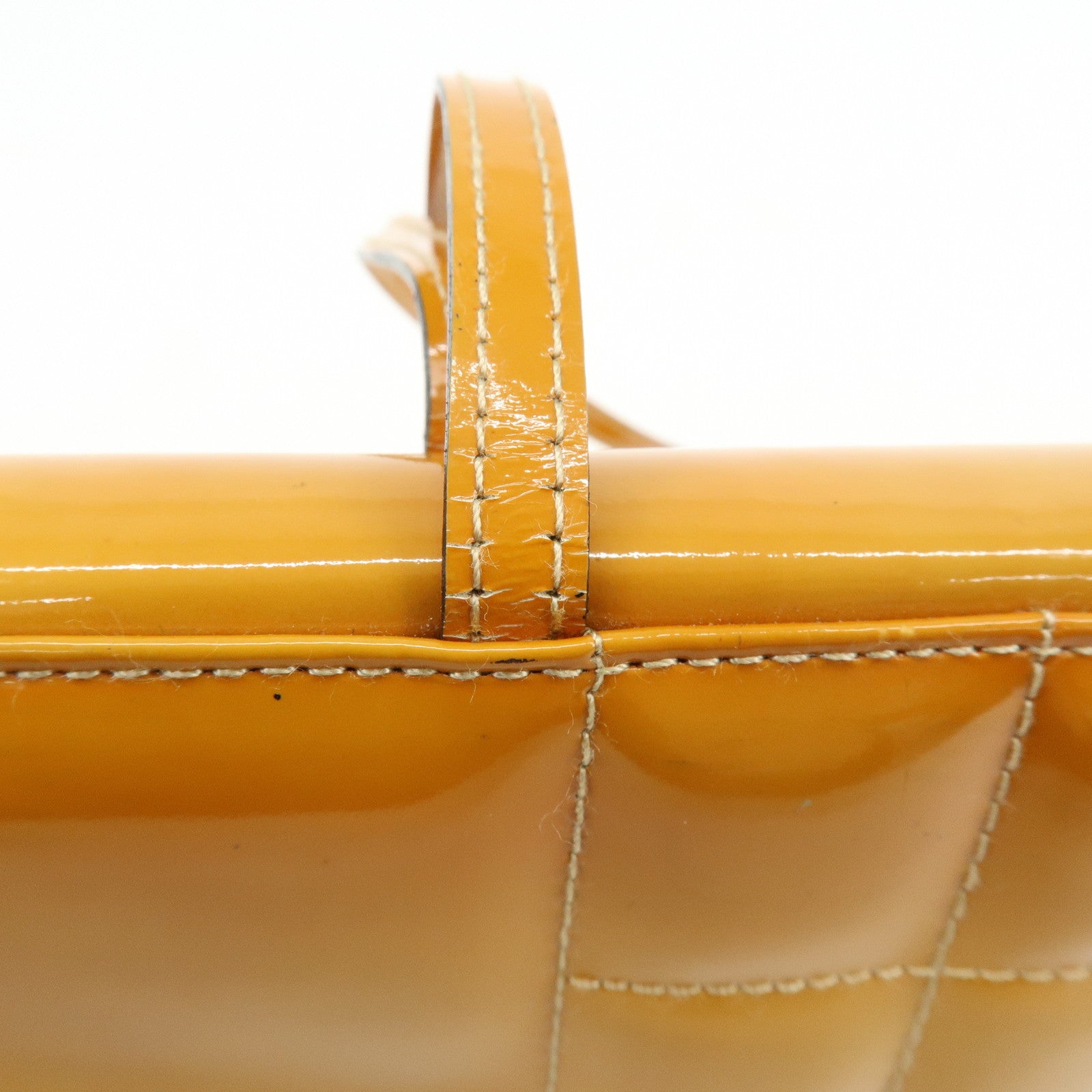 CHANEL Chocolate Bar Patent Leather Shoulder Bag Hand Bag Orange