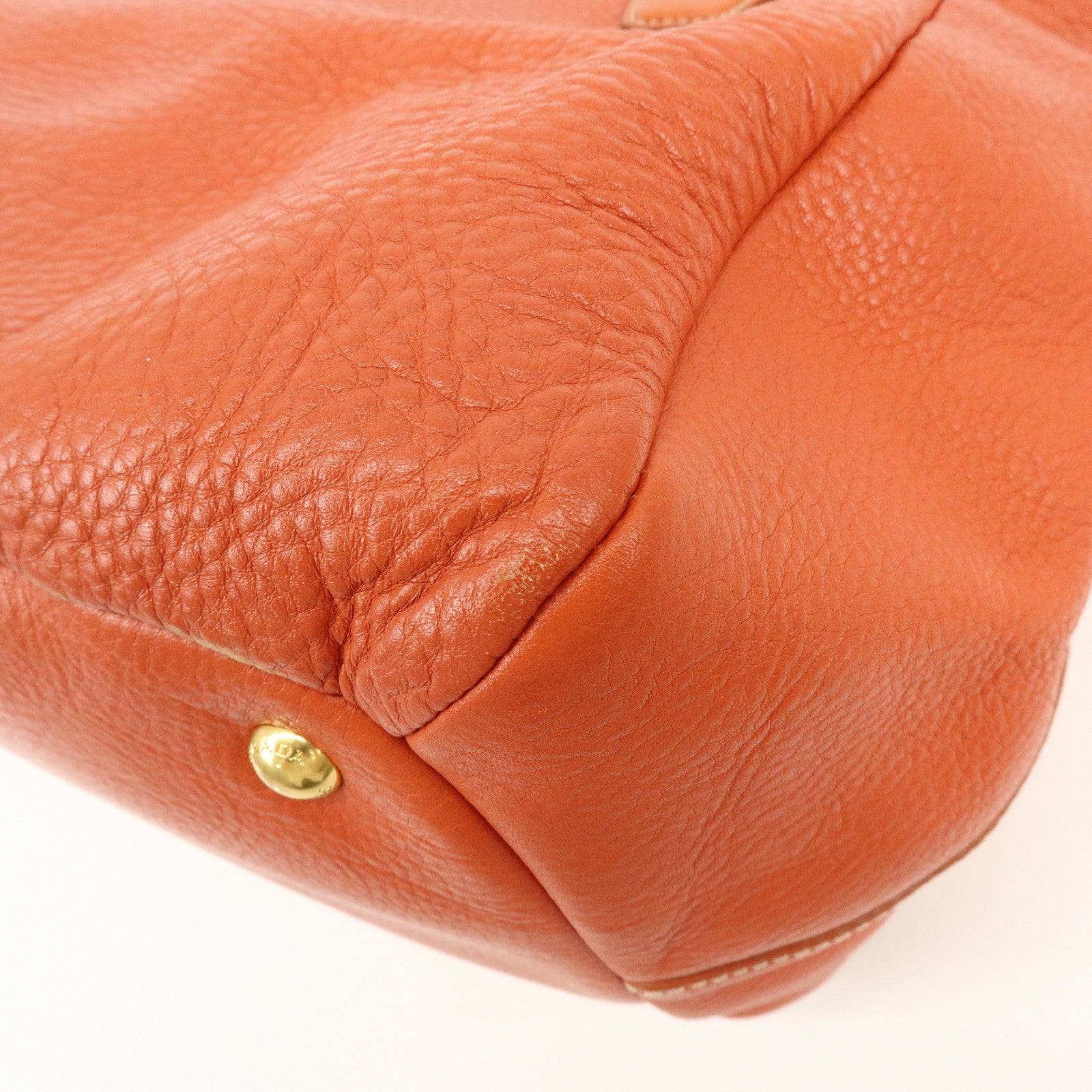 PRADA Logo Leather 2Way Bag Hand Bag Shoulder Bag Orange