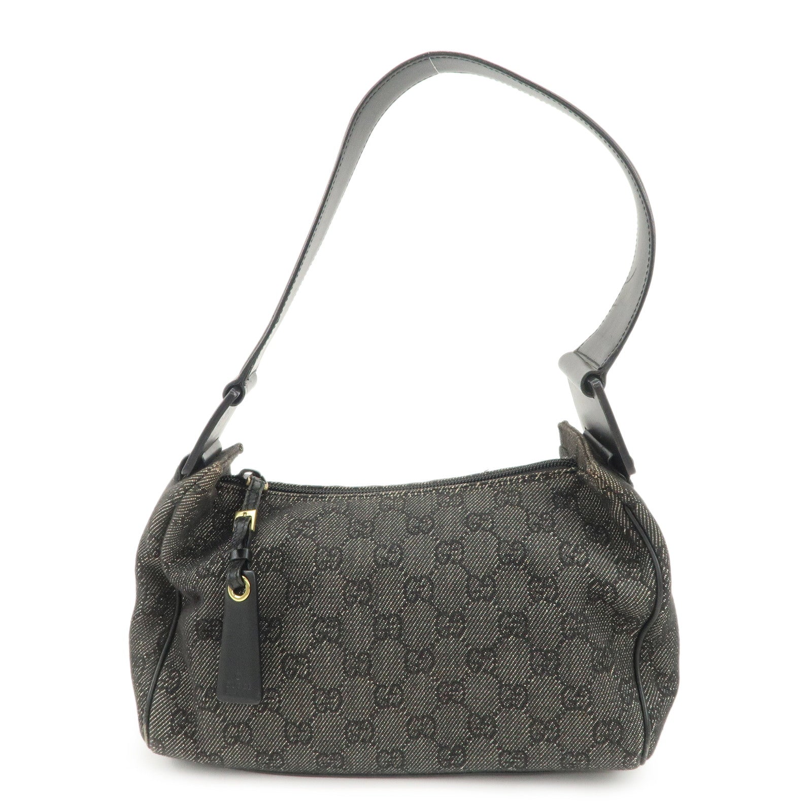 GUCCI GG Canvas Leather Shoulder Bag Hand Bag Black 92699 Used