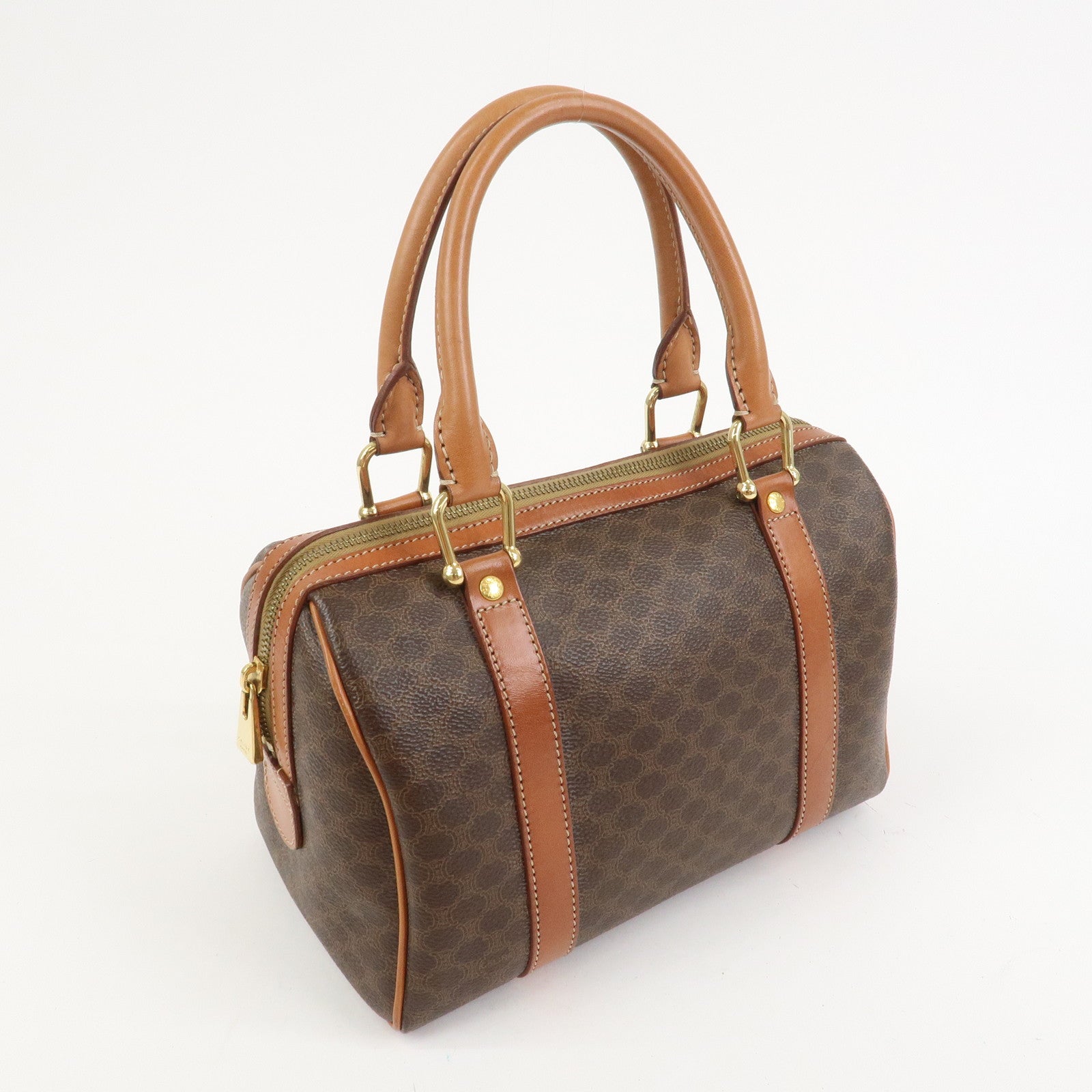 CELINE Macadam PVC Leather Boston Bag Hand Bag Brown