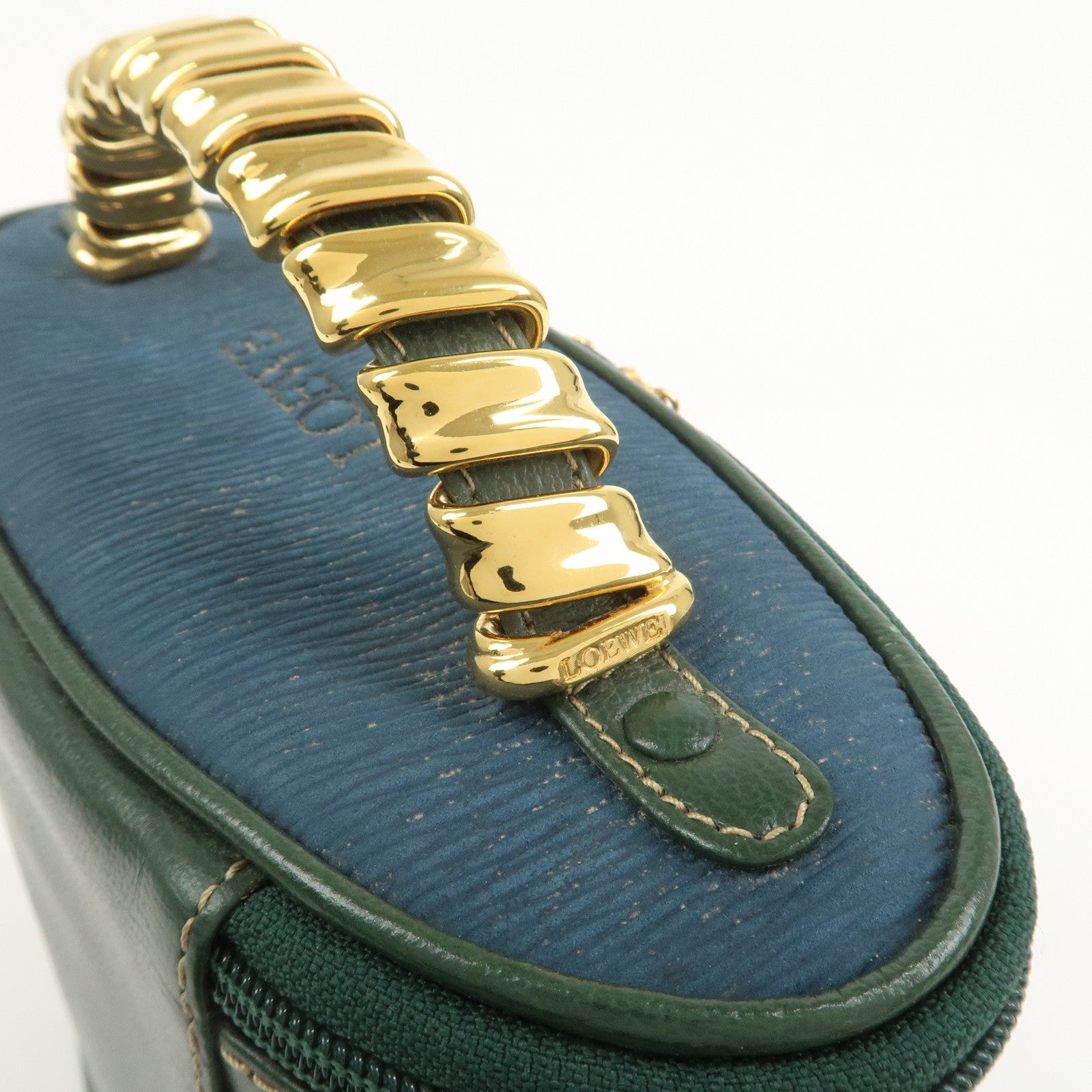 LOEWE Velazquez Calf Leather Hand Bag Vanity Bag Green