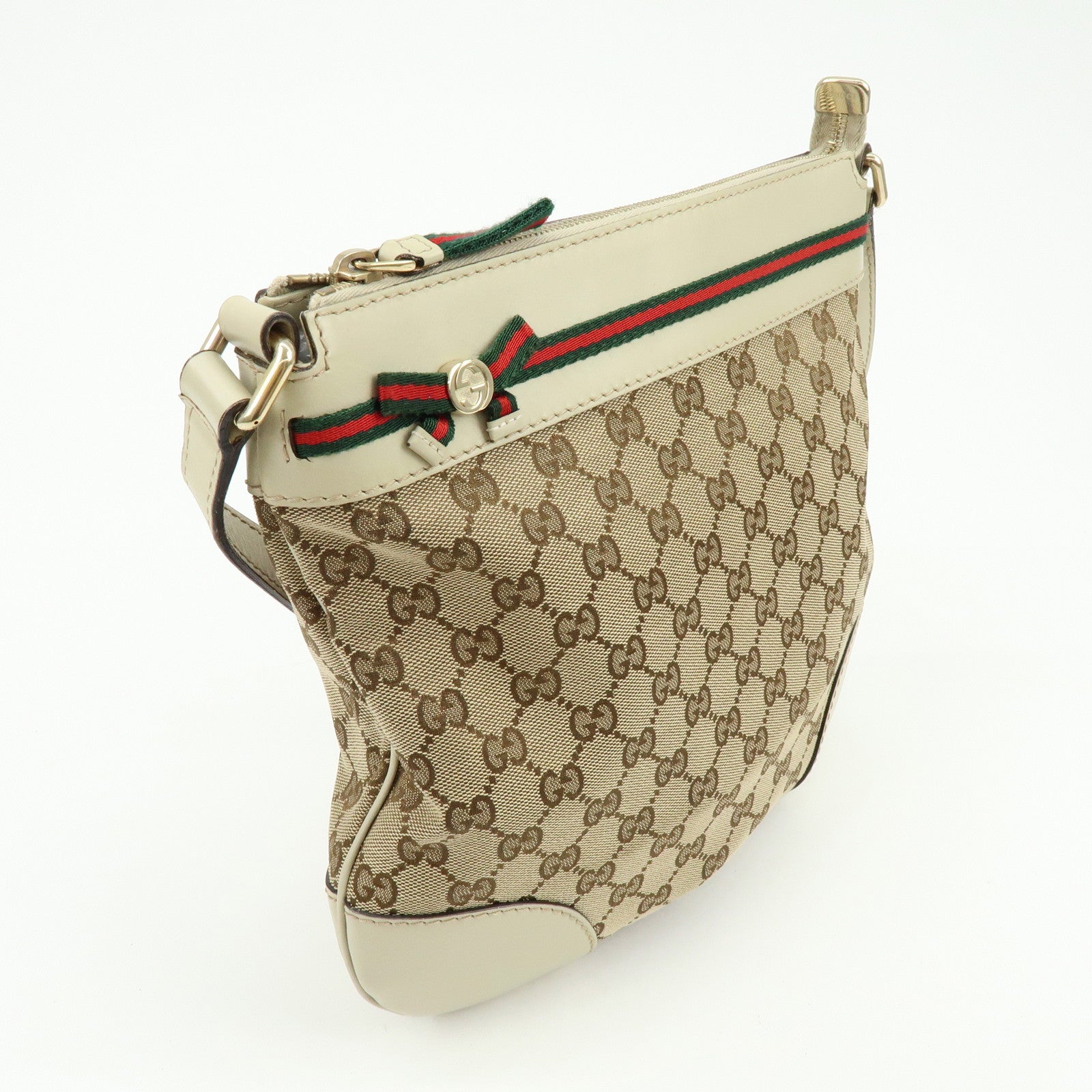 GUCCI Mayfair Sherry GG Canvas Leather Shoulder Bag Beige 257065