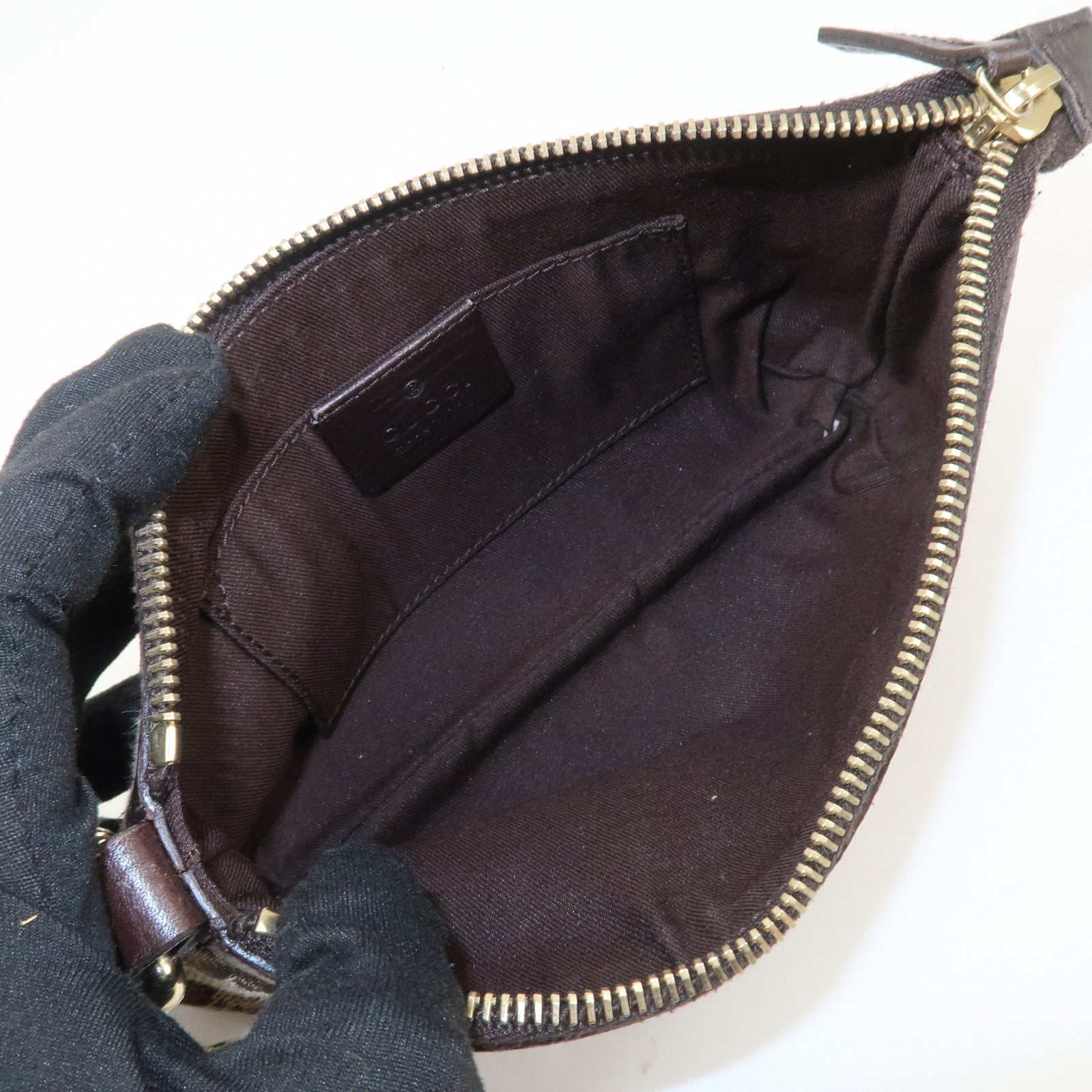 GUCCI Sherry GG Canvas Leather Pouch Cosmetic Pouch Brown 152507