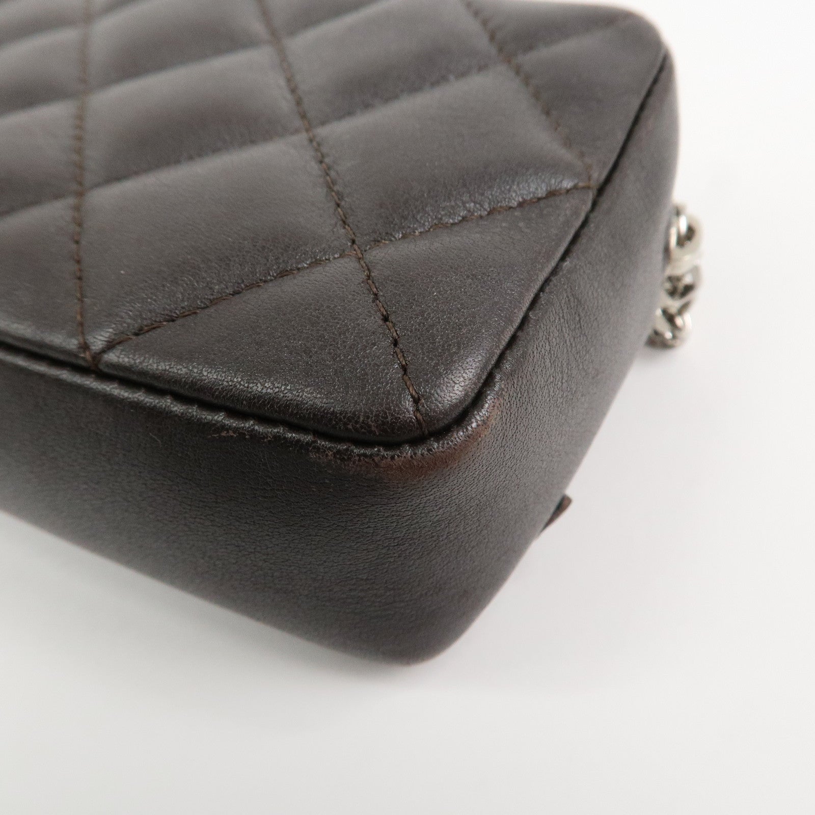 CHANEL Cambon Line COCO Mark Lambskin Cosmetic Pouch Brown