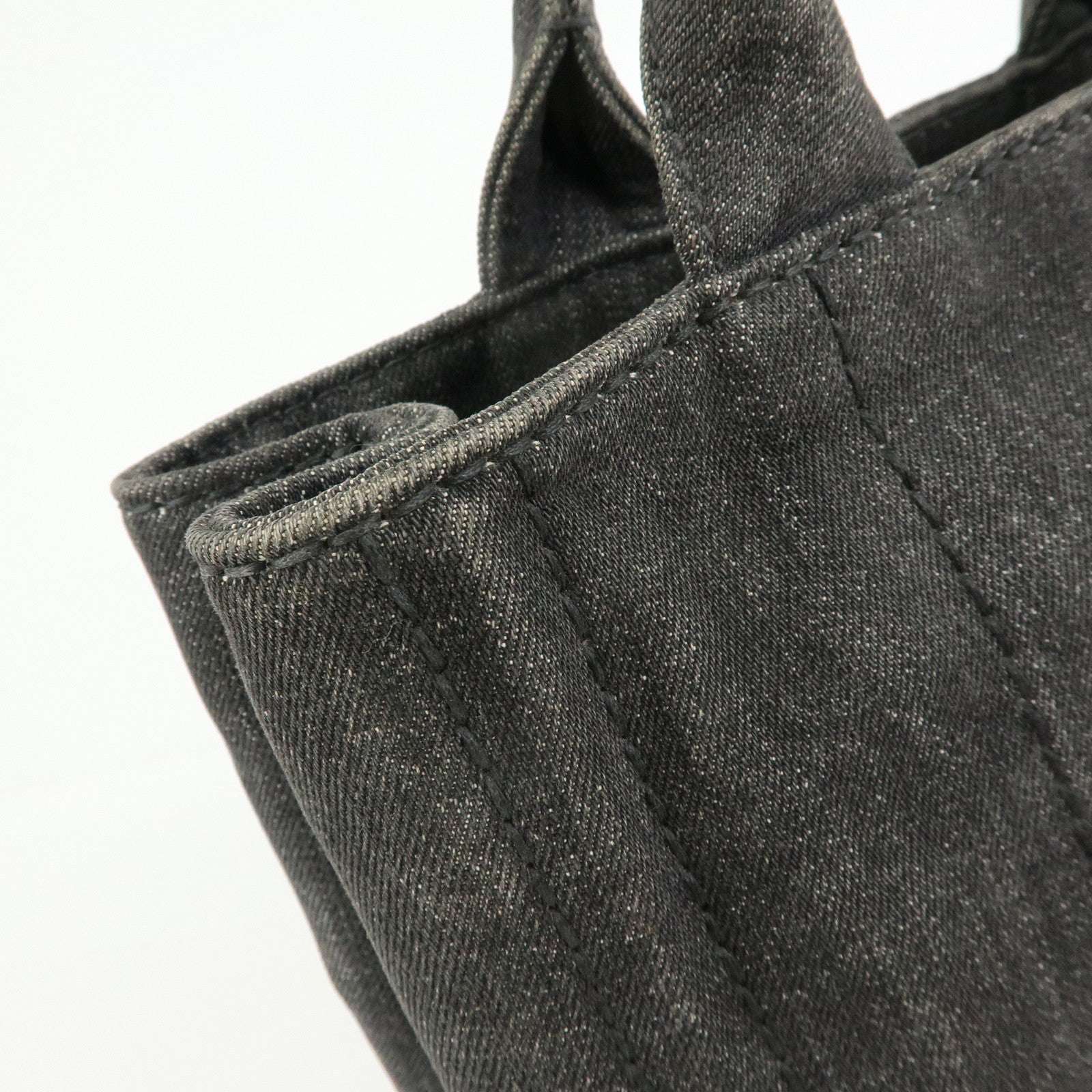 PRADA Triangle Logo Canapa Mini Denim 2Way Hand Bag Black 1BG439