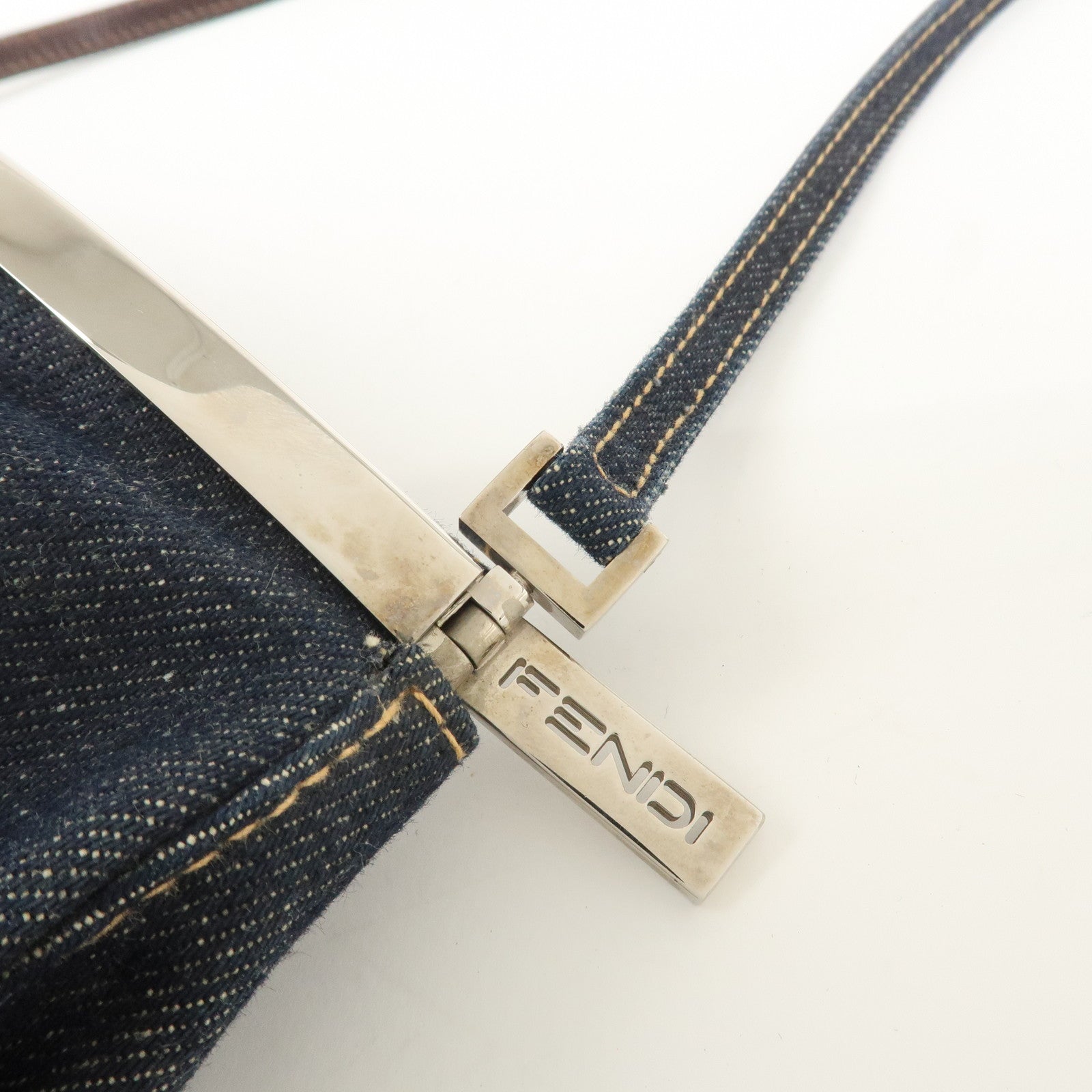 FENDI Denim Shoulder Bag Hand Bag Navy 26736