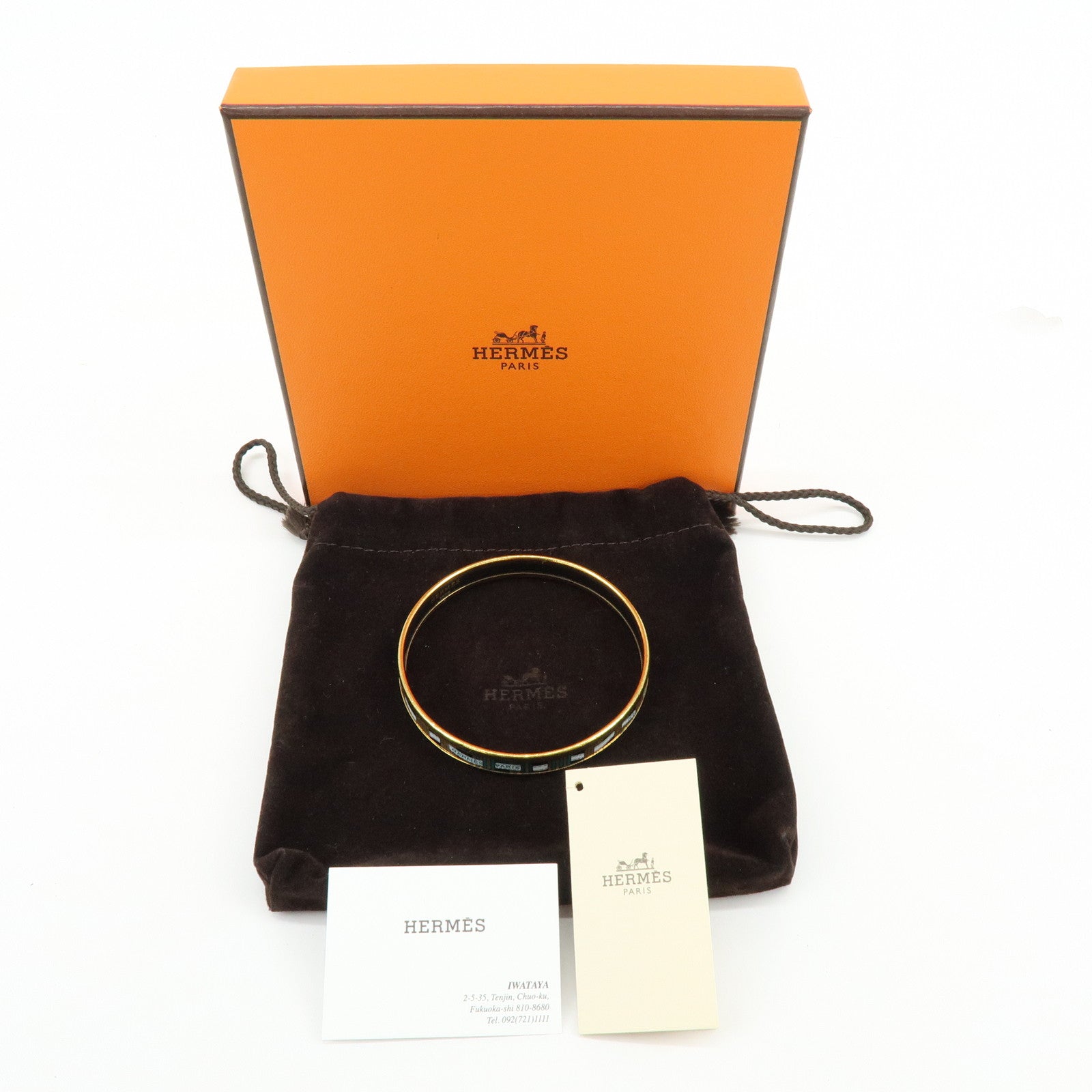 HERMES Email PM Bracelet Bangle Gold Green