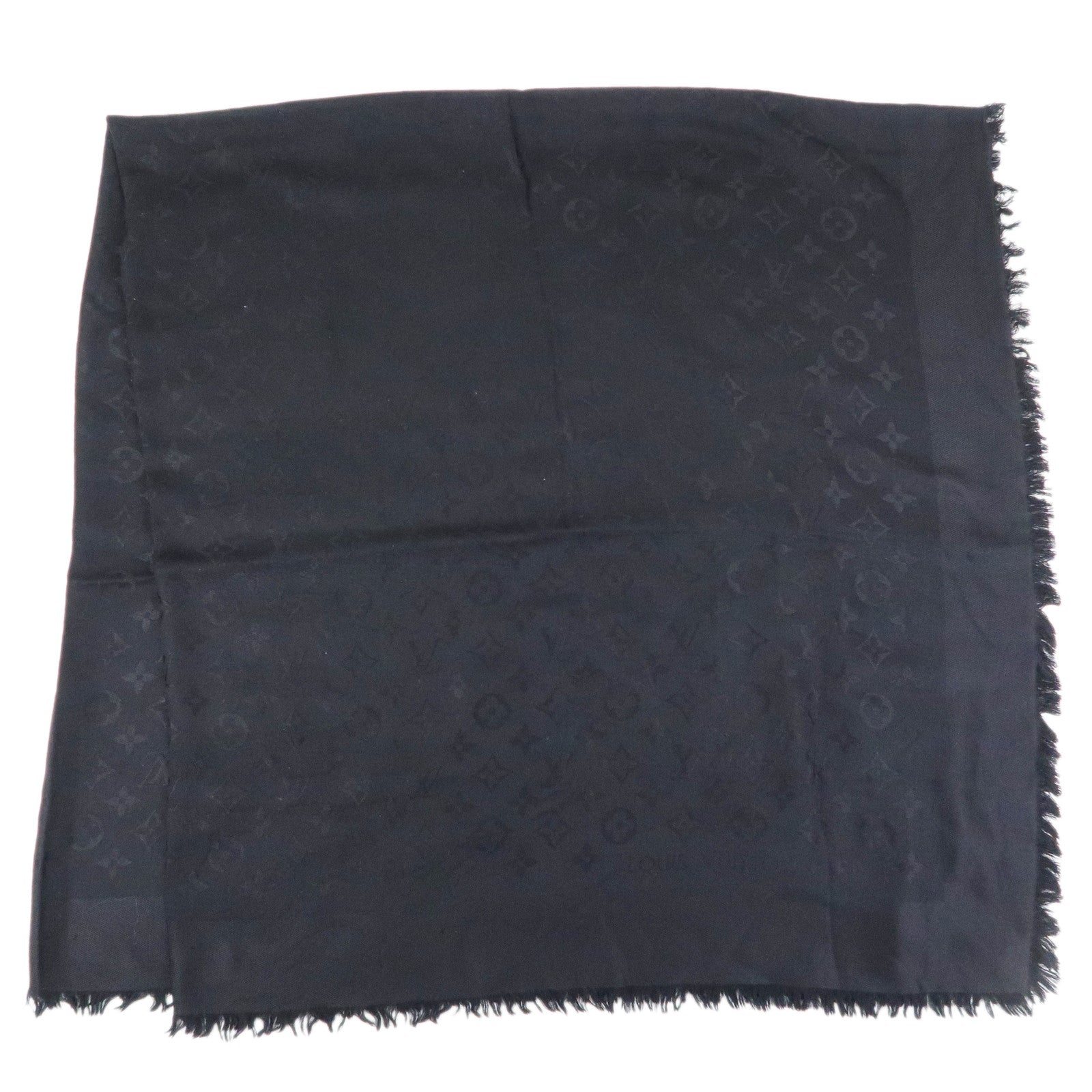 Louis Vuitton Monogram Silk Wool Shawl Scarf Black