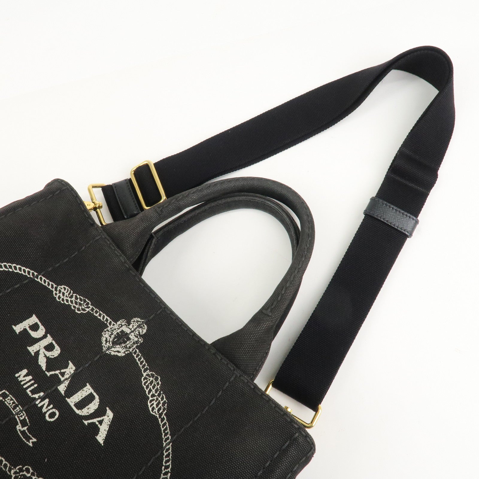 PRADA Canapa Mini Canvas 2Way Hand Bag Tote Bag Black 1BG439 Used