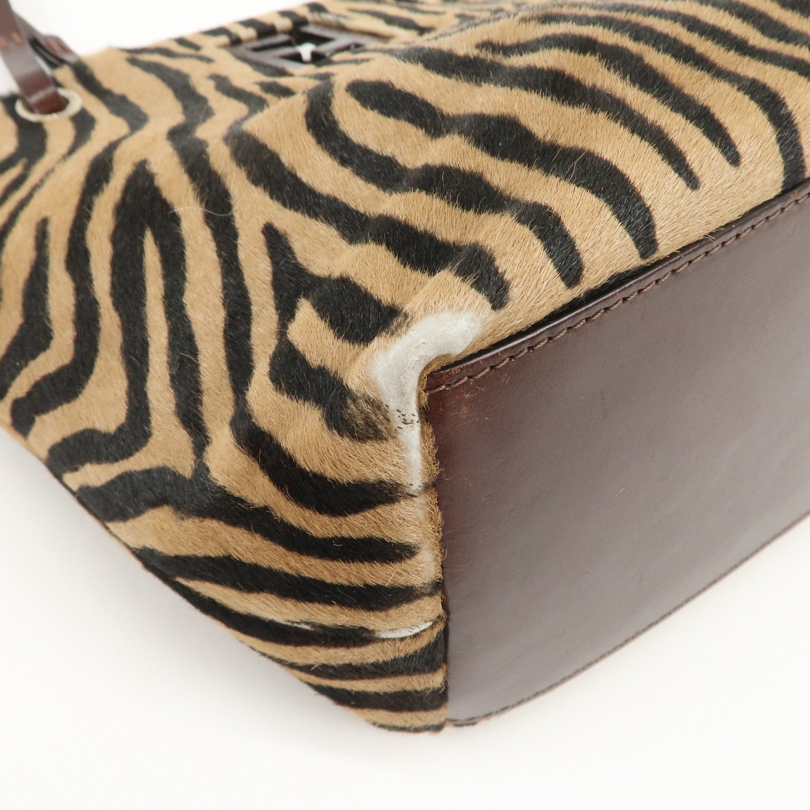 FENDI Unborn Calf Leather Tote Bag Hand Bag Brown 83158780992