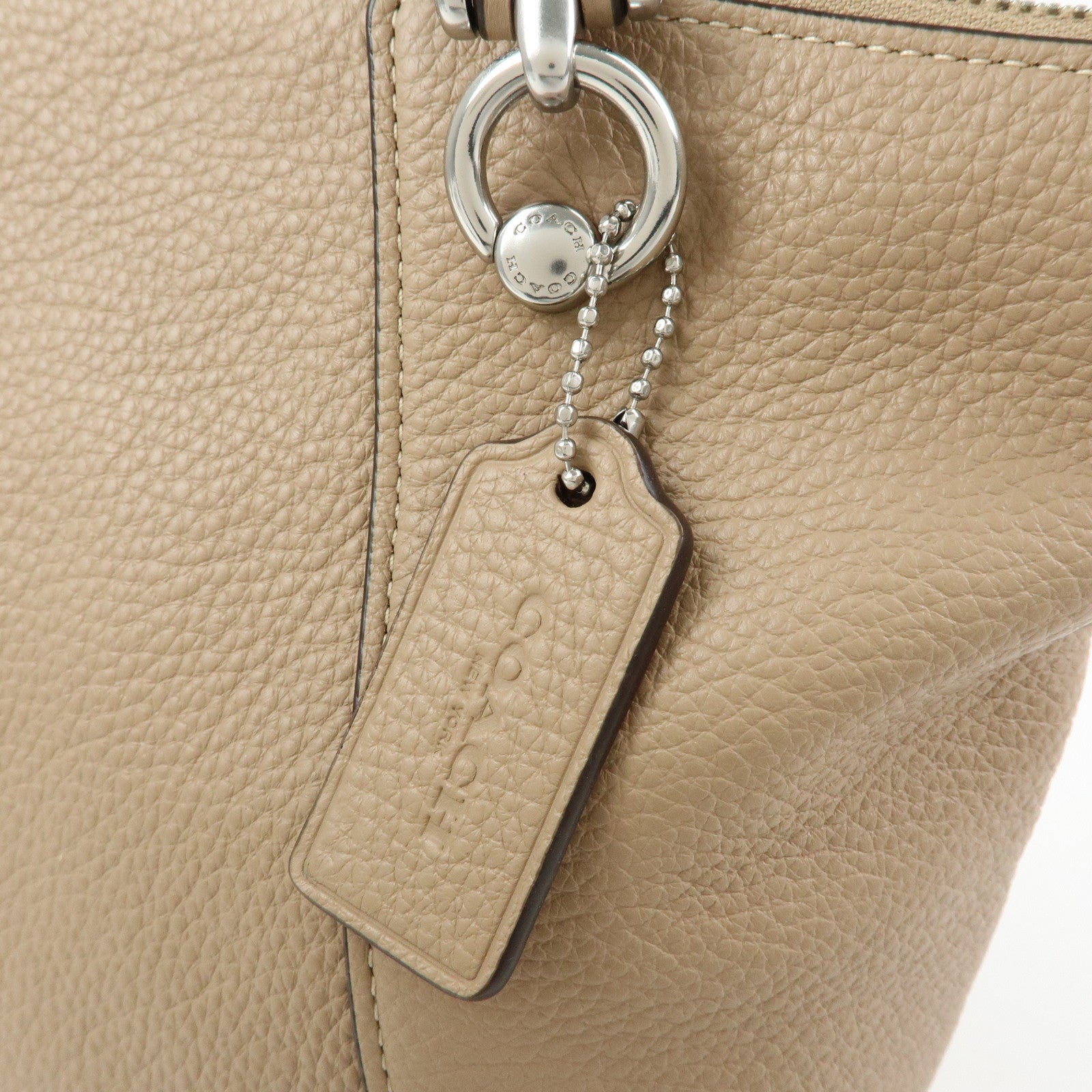 COACH Kacey Satchel Leather 2Way Shoulder Bag Hand Bag Beige